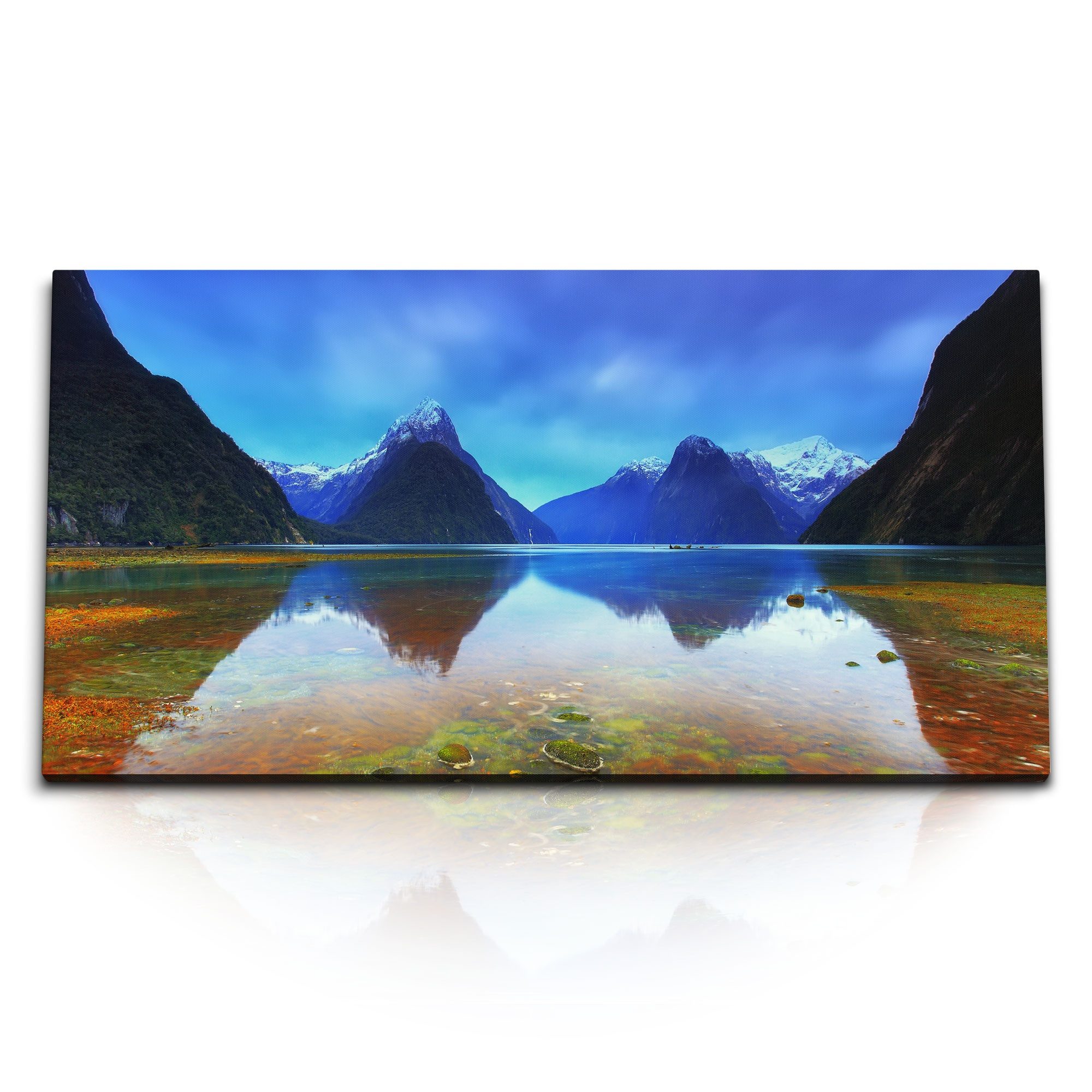 Leinwandbild Kunstdruck Bilder 120x60cm Bergsee Berge Natur Schneegipfel Gebirge