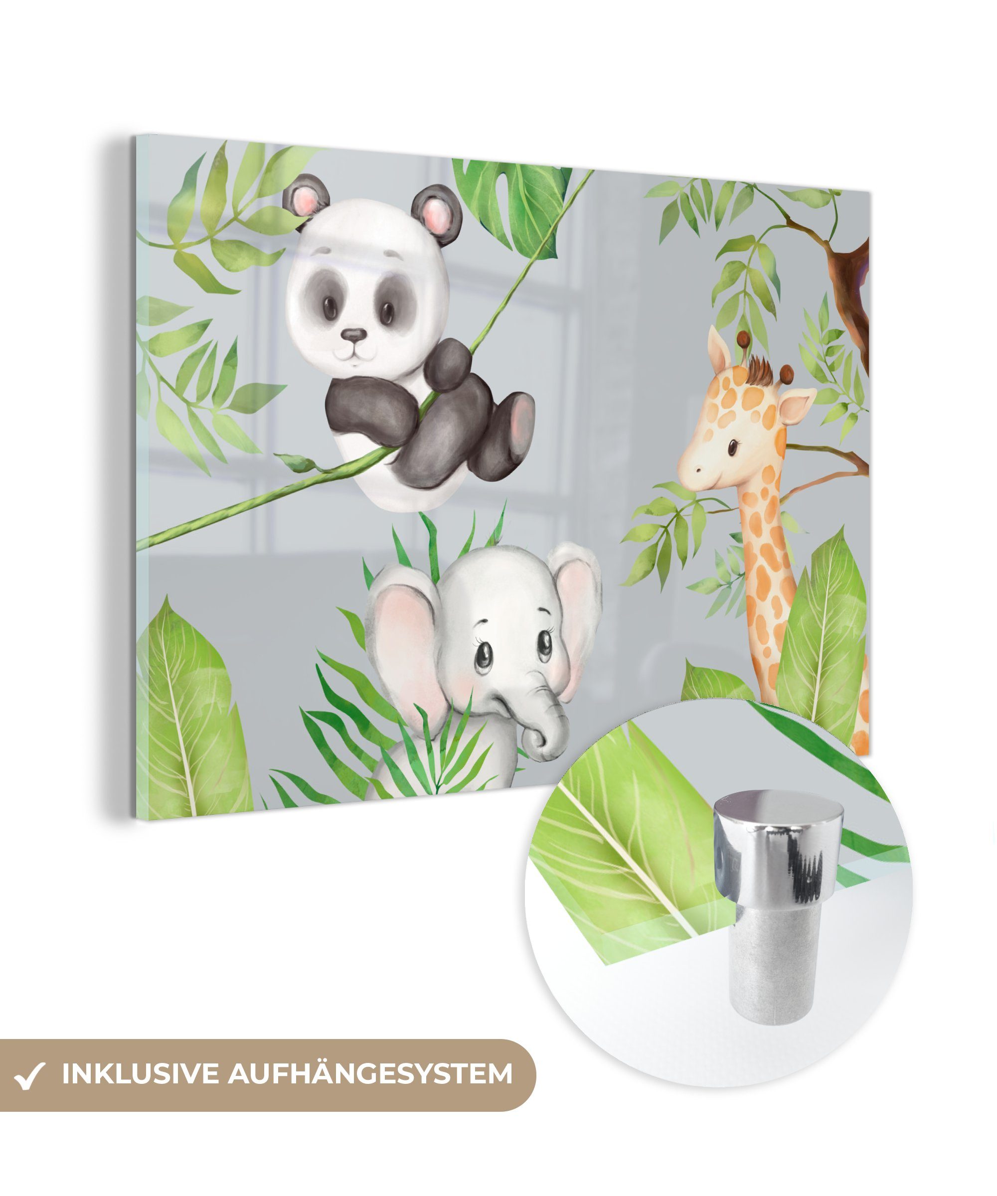 MuchoWow Acrylglasbild Dschungel - Blätter - Tiere, (1 St), Acrylglasbilder Wohnzimmer & Schlafzimmer