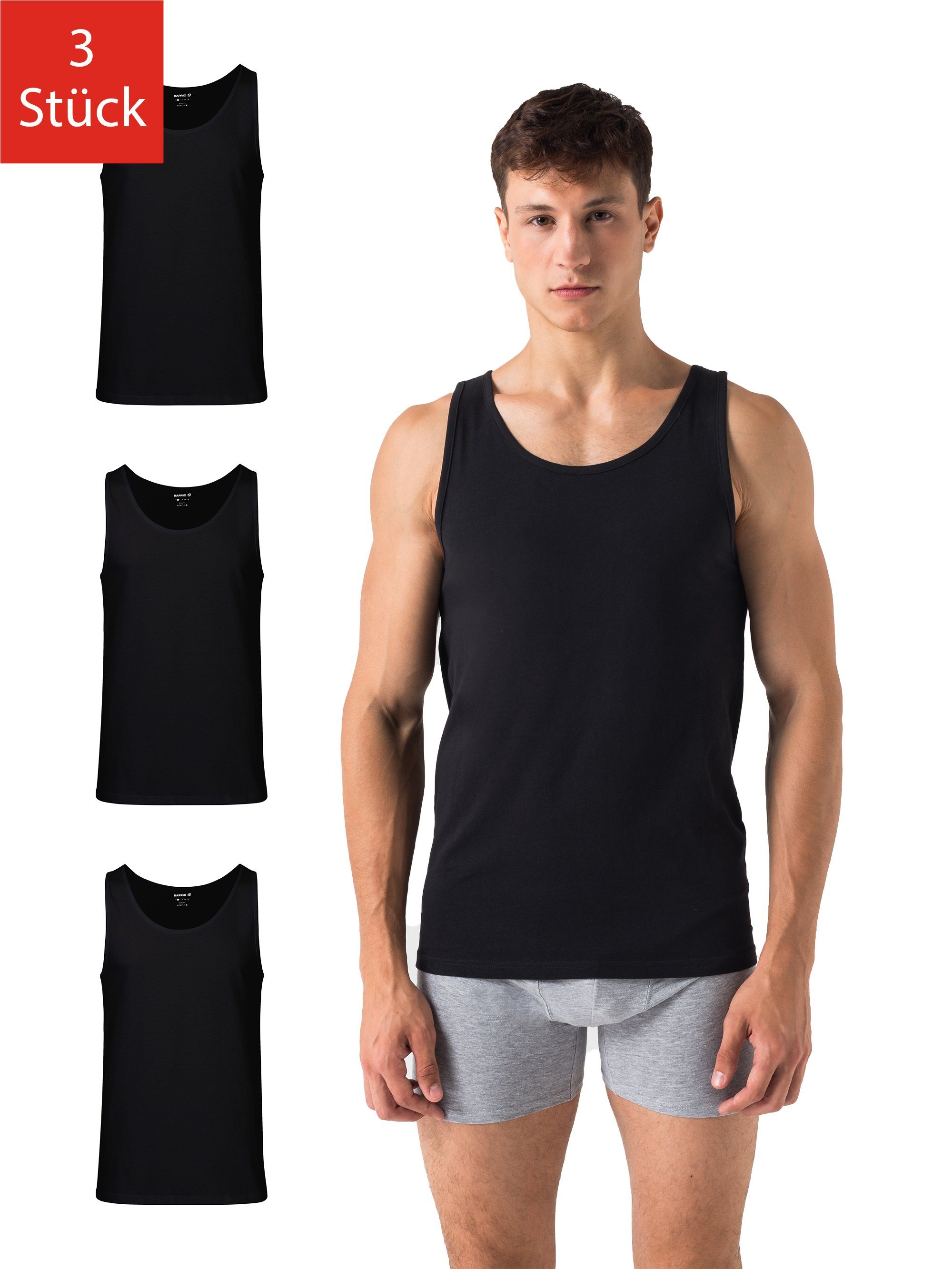 Burnell & Son Unterhemd Tank 3-St., Top lang 3er-Pack) Spar-Pack, (Packung, Herren Schwarz Achselshirt für Set, Spar-Packung, extra Feinripp