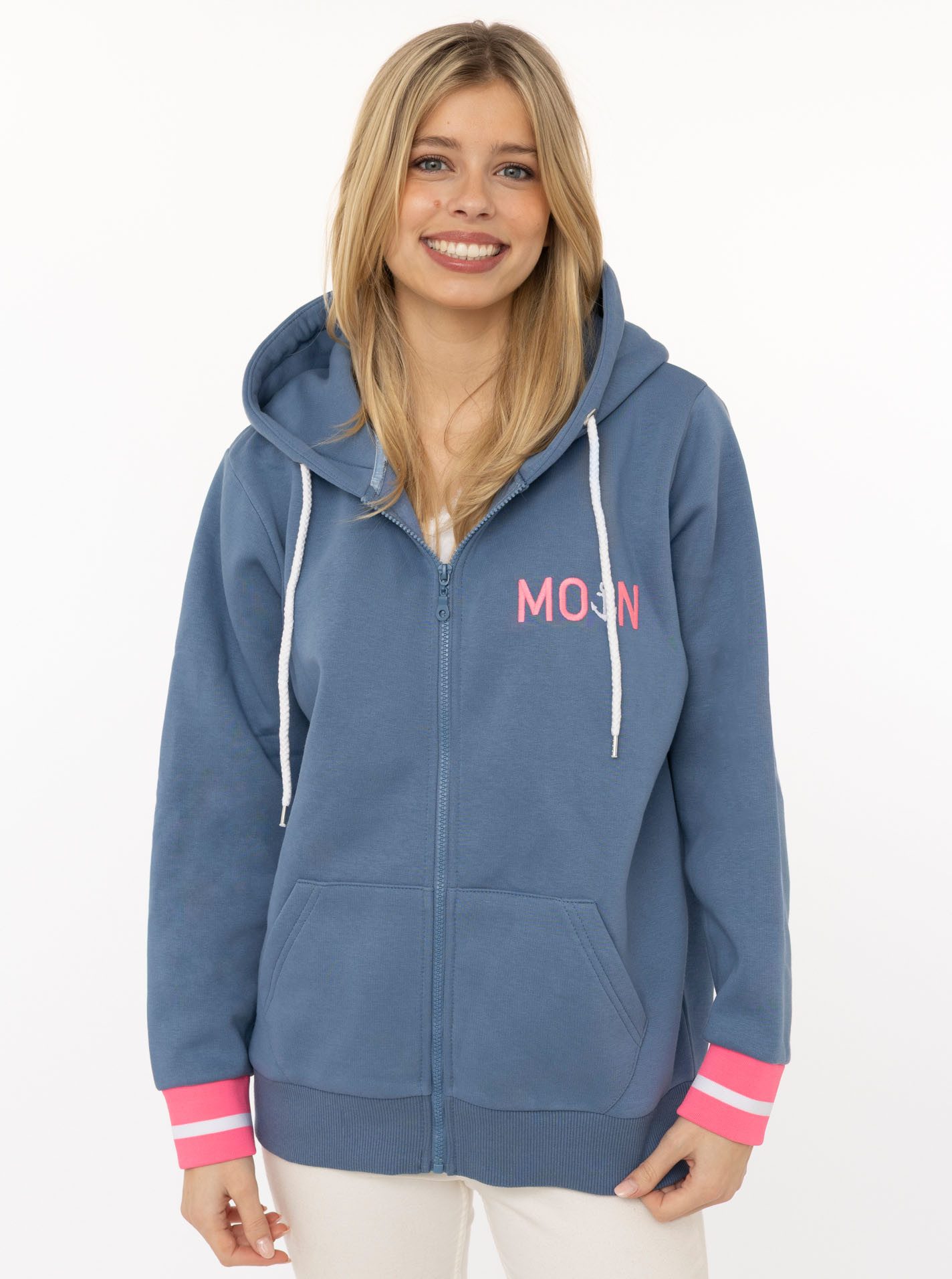 Zwillingsherz Kapuzensweatjacke "Rahel" Langarm, Kapuze, Reißverschluss, modisch, Schriftzug, Taschen