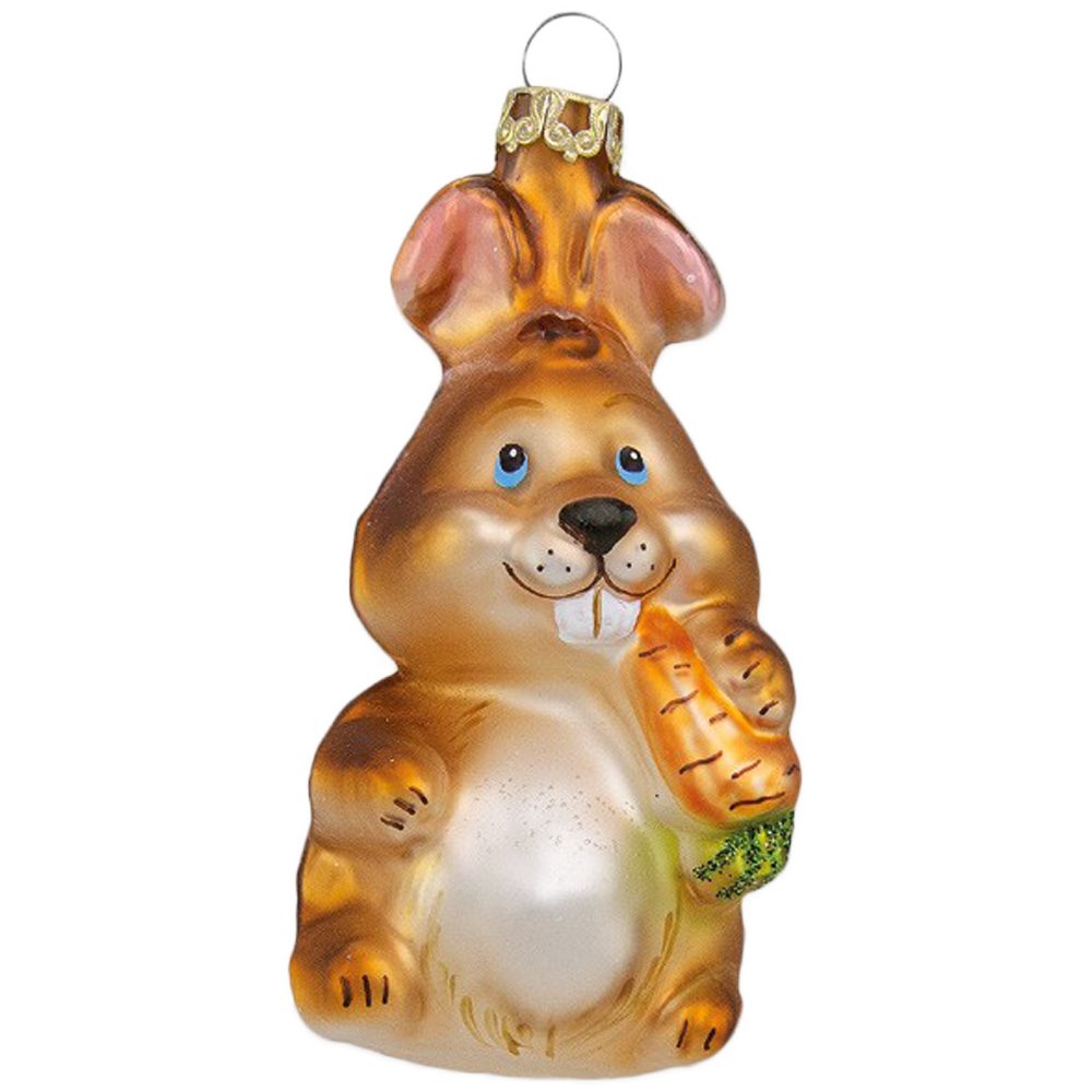 Thüringer Glasdesign Christbaumschmuck Hase mit Möhre, 8cm (1-tlg), mundgeblasen, handbemalt