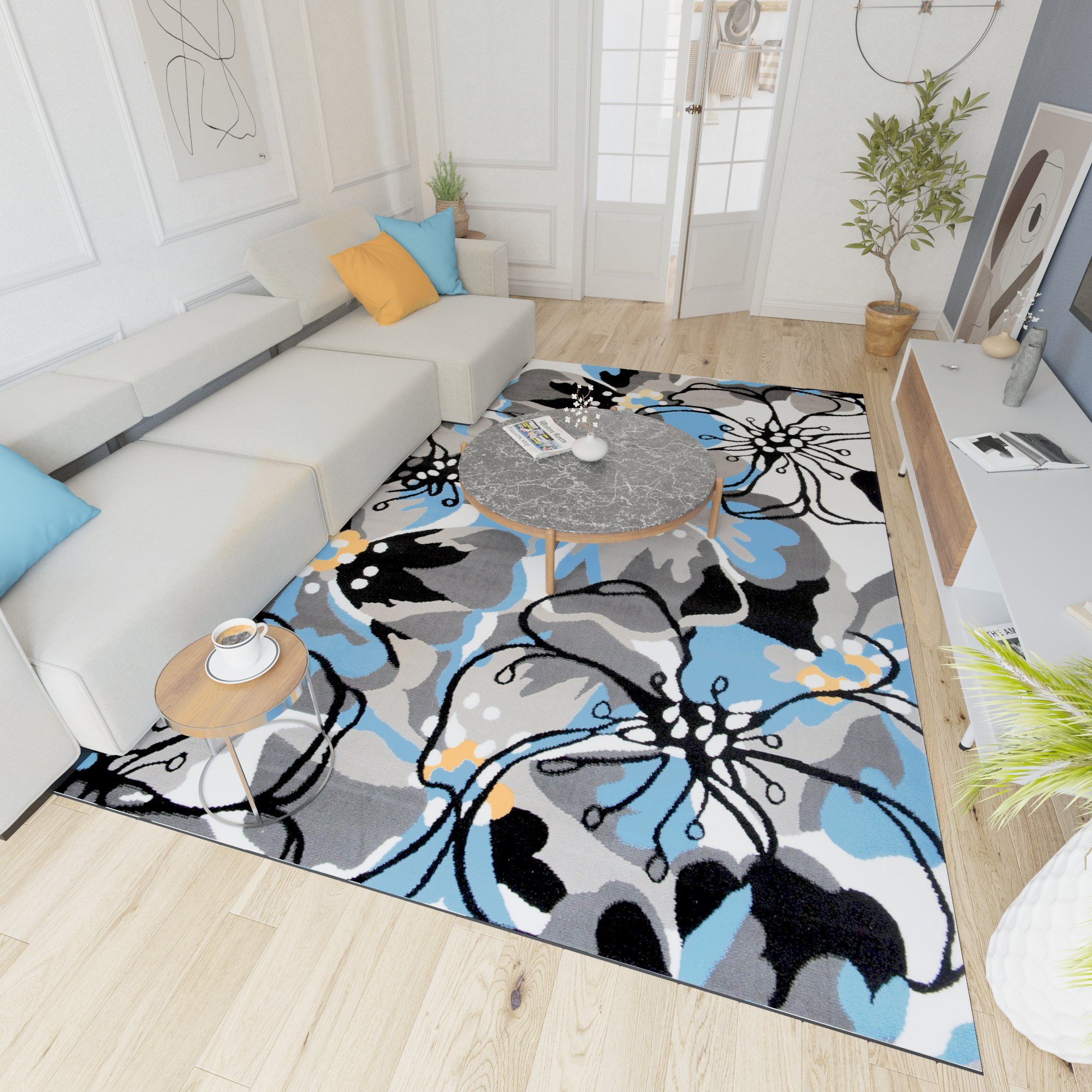 Designteppich Modern Teppich Kurzflor Wohnzimmerteppich Robust und pflegeleicht GRAU, Mazovia, 200 x 300 cm, Fußbodenheizung, Allergiker geeignet, Farbecht, Pflegeleicht