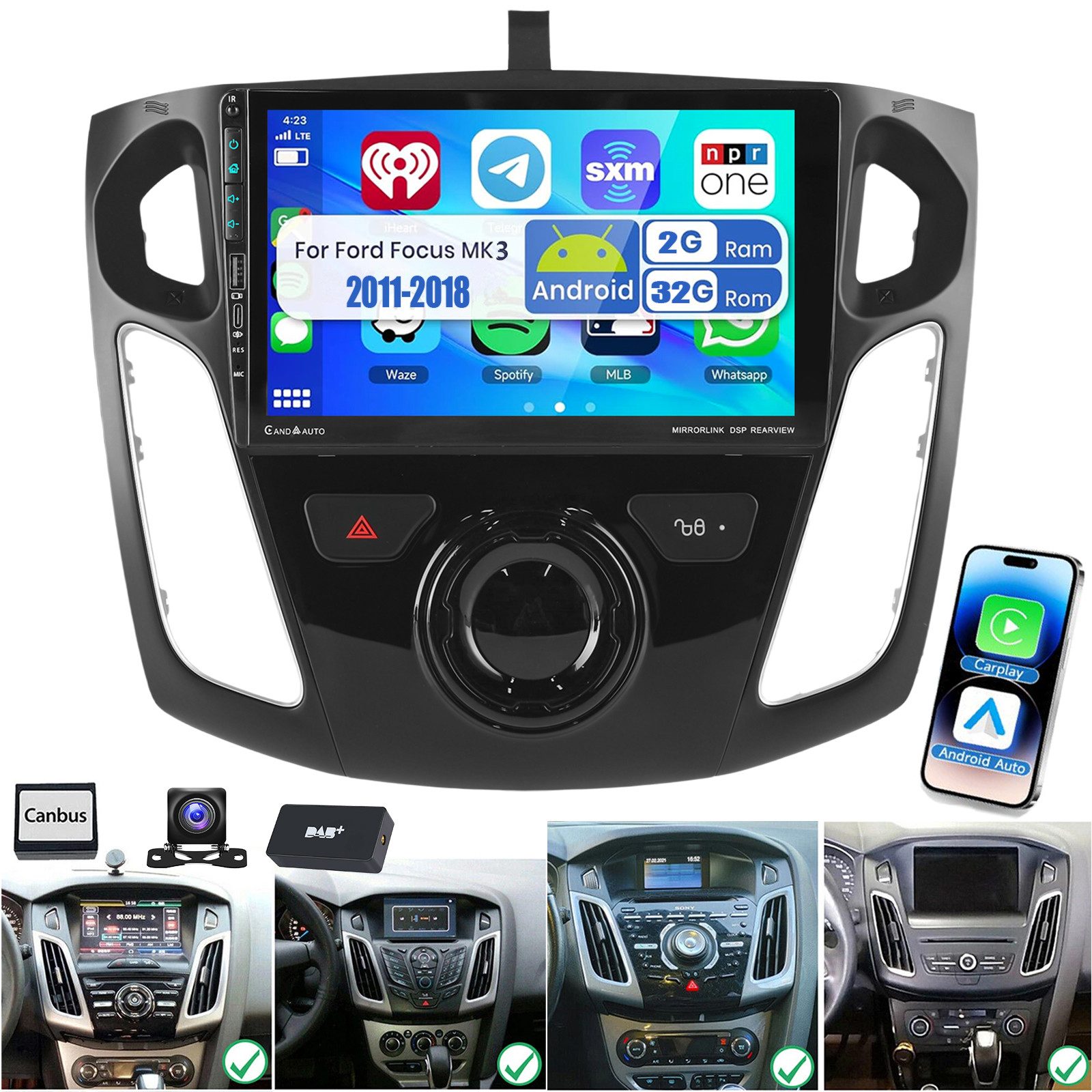 ESSGOO DAB+ 64G Für Ford Focus III MK3 11-18 Android15 Carplay GPS USB Type-C Autoradio (RDS, 4+64GB(optional), Digitalradio (DAB), FM, AM, Apple Carplay Android Auto GPS Navi WIFI BT EQ)