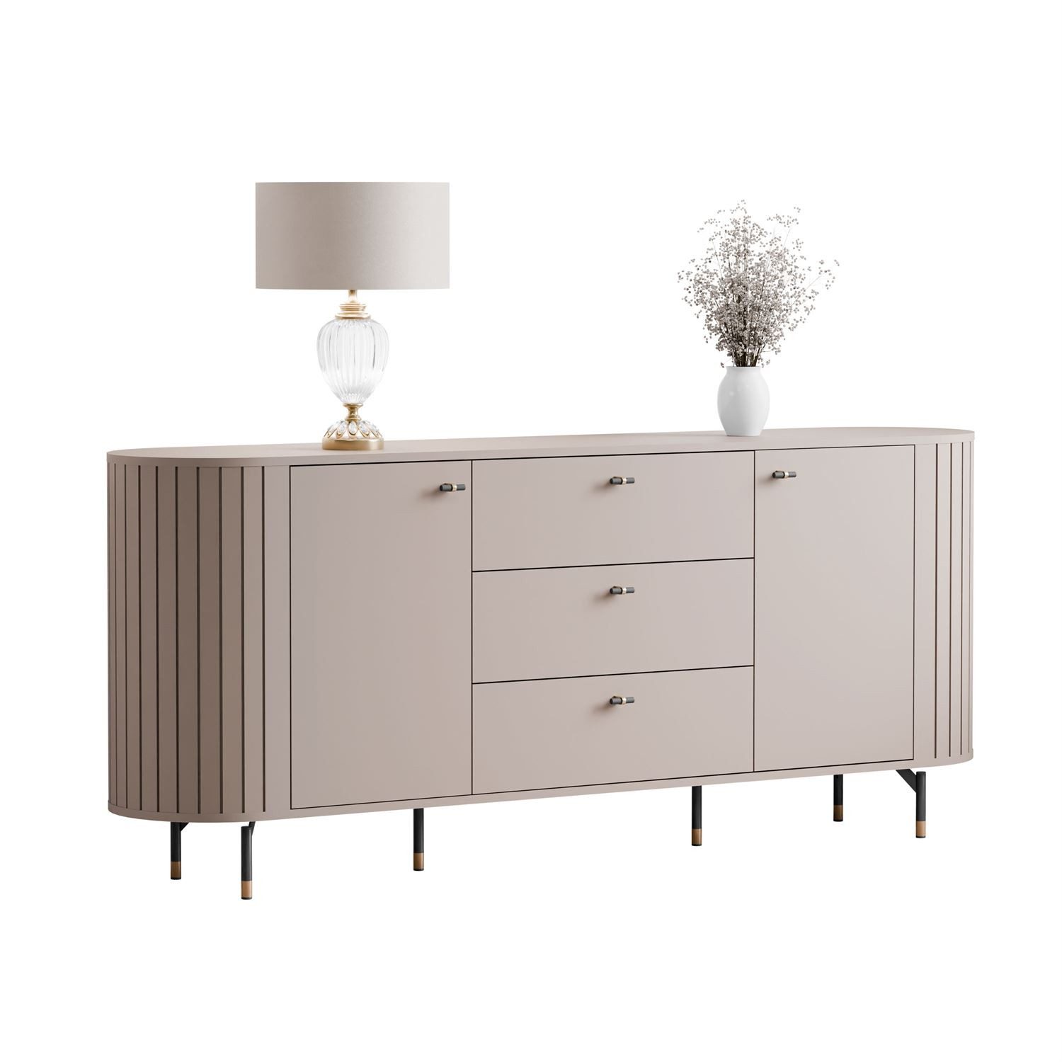 yourhouse24 Sideboard LINNEA 190cm 2D3S Runde Ecken Lamellen Kaschmir/Schwa günstig online kaufen