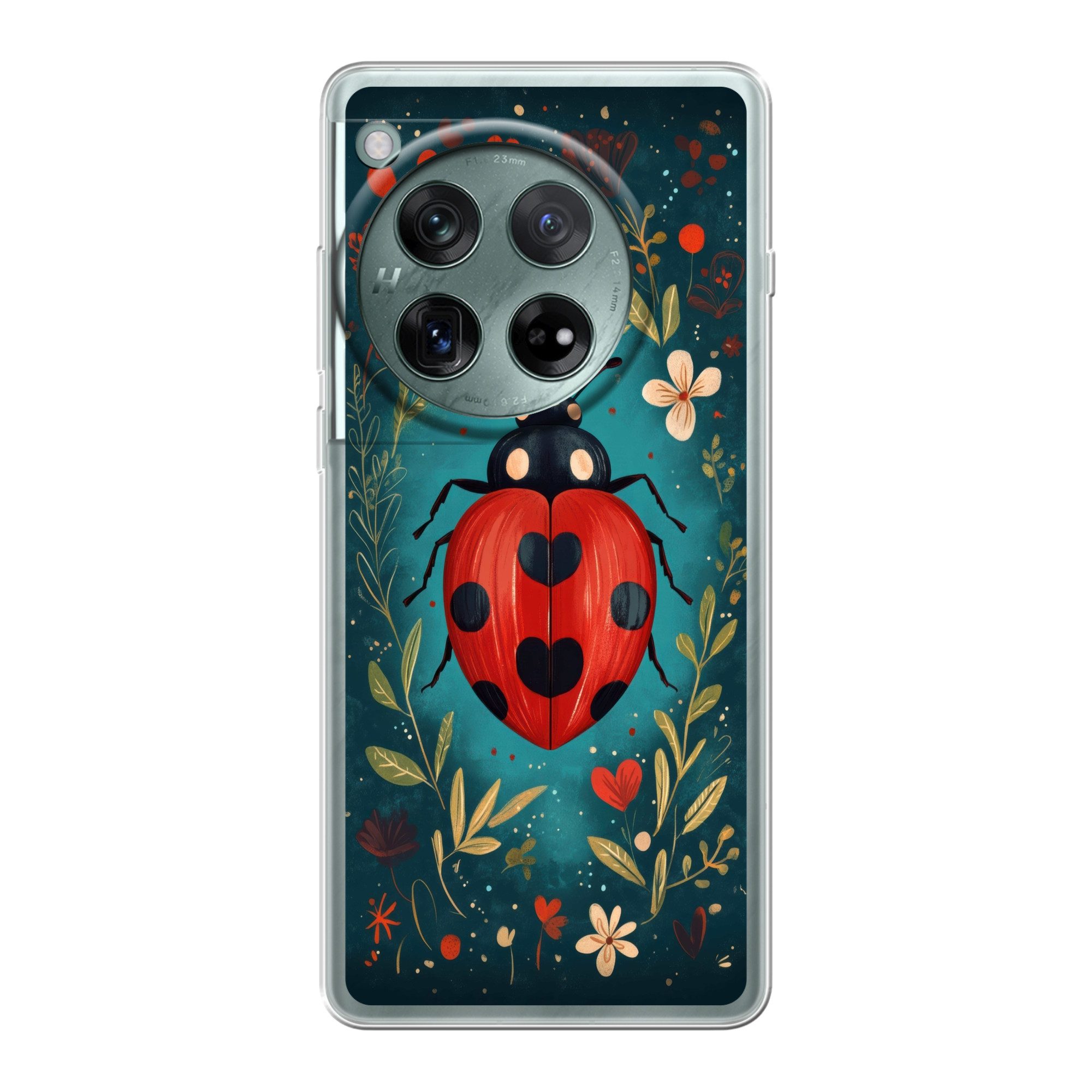 MuchoWow Handyhülle für OnePlus 12 Blumen - Marienkäfer - Herz - Rot, Handy Case, Silikon, Bumper Case Dünn