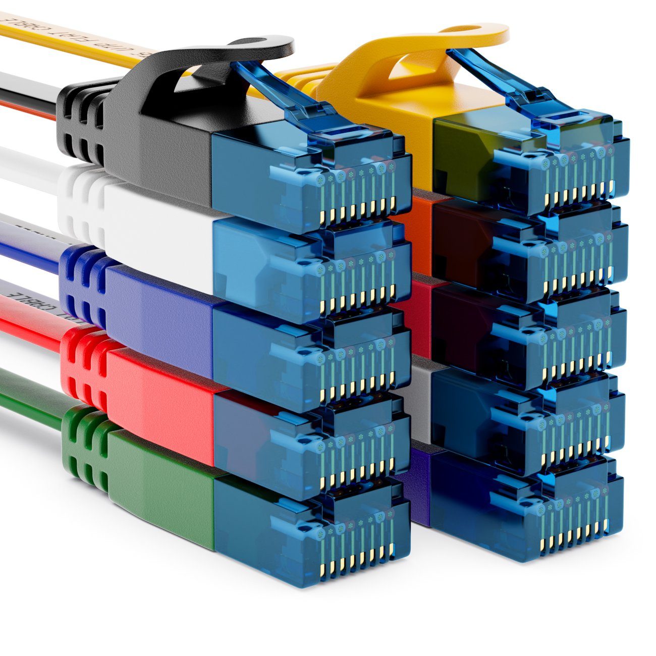 deleyCON 10x 2m CAT6 Flaches Netzwerkkabel 1,5mm Flachbandkabel U-UTP RJ45 Bunt LAN-Kabel