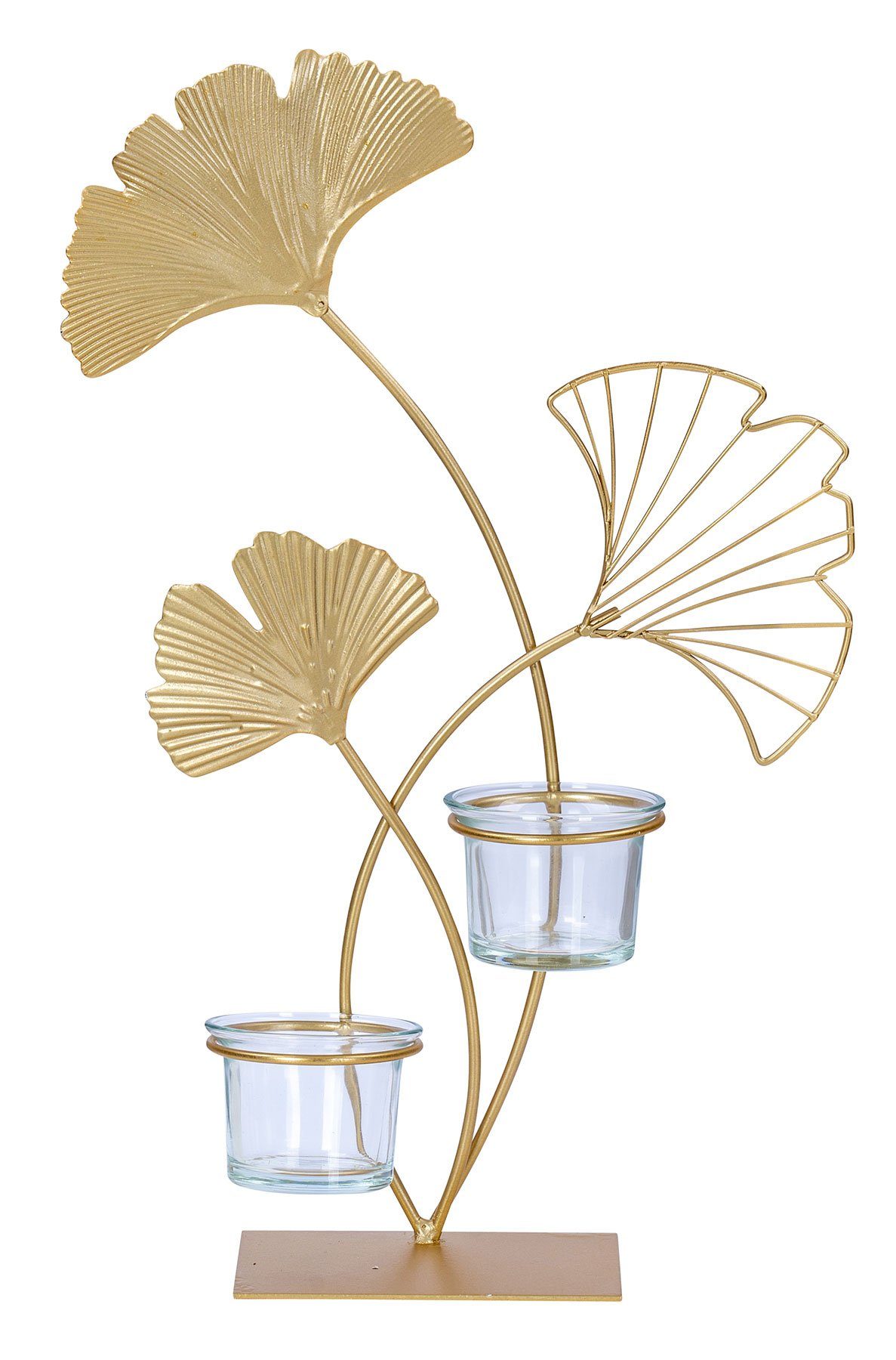 Levandeo® Teelichthalter, Teelichthalter H34cm Ginkgo Gold günstig online kaufen