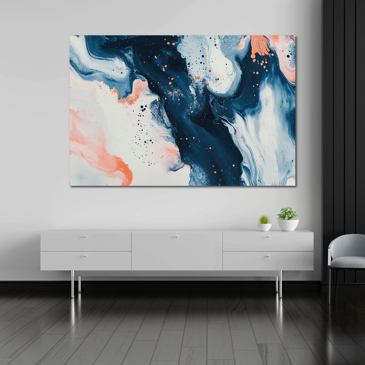 Artedinoi Leinwandbild Abstrakt Dunkelblau Koralle Weiß Wandbild Leinwandbild Kunstdruck XL W, Abstrakt in Dunkelblau und Koralle