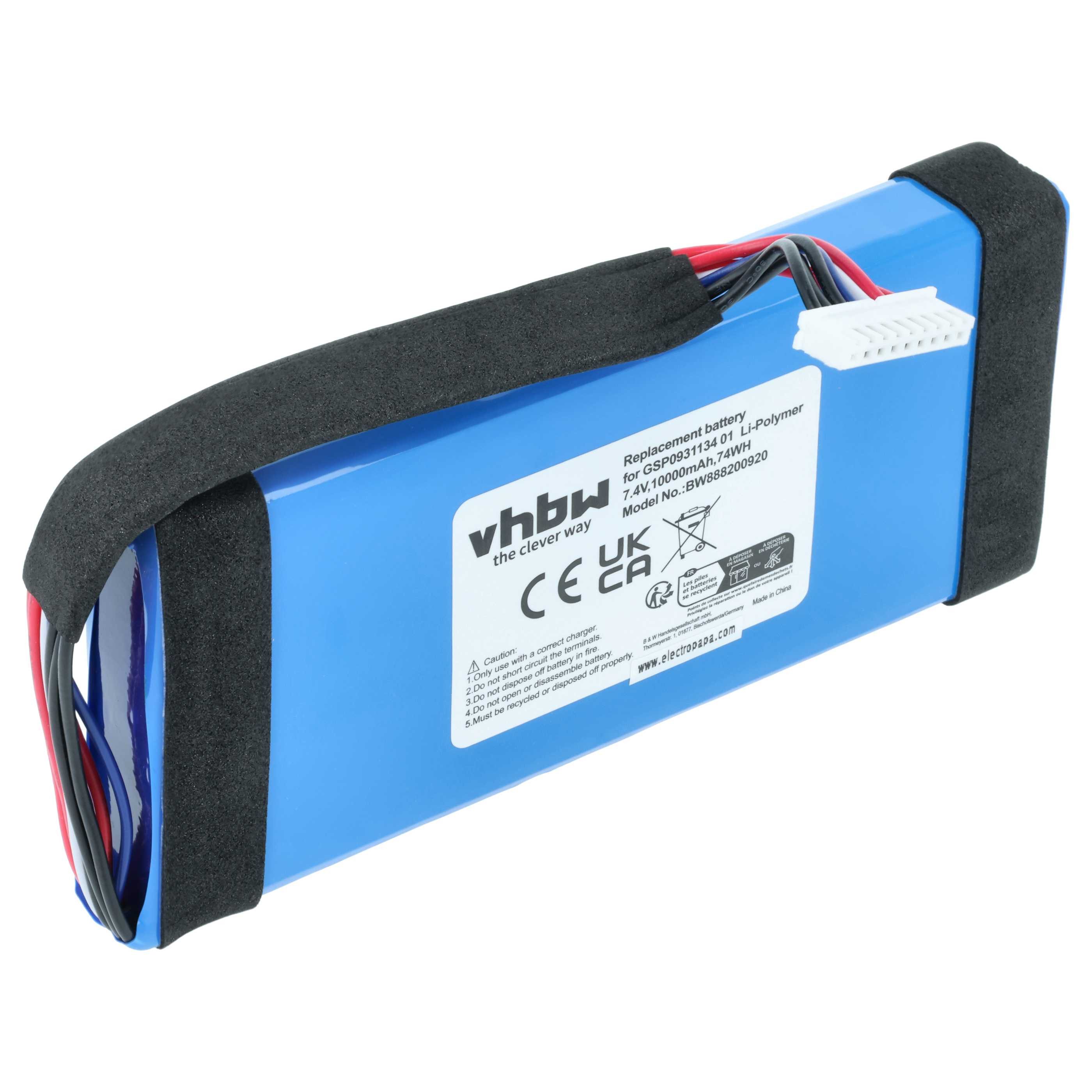 vhbw Akku passend für JBL JEM3317, JEM3318, JEM3316, Boombox Lautsprecher Akku Akku Li-Polymer 10000 mAh (7,4 V, 1 St), Leistungsfähiger Austausch-Akku für Outdoor Lautsprecher