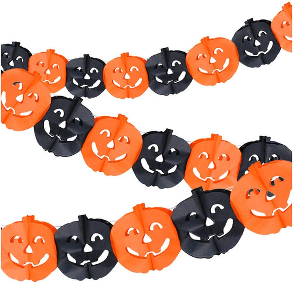 Ruhhy Girlande Halloween Kürbisgirlande, 3 m lange Papiergirlande mit großen Kürbissen (17,5 × 17,5 cm)