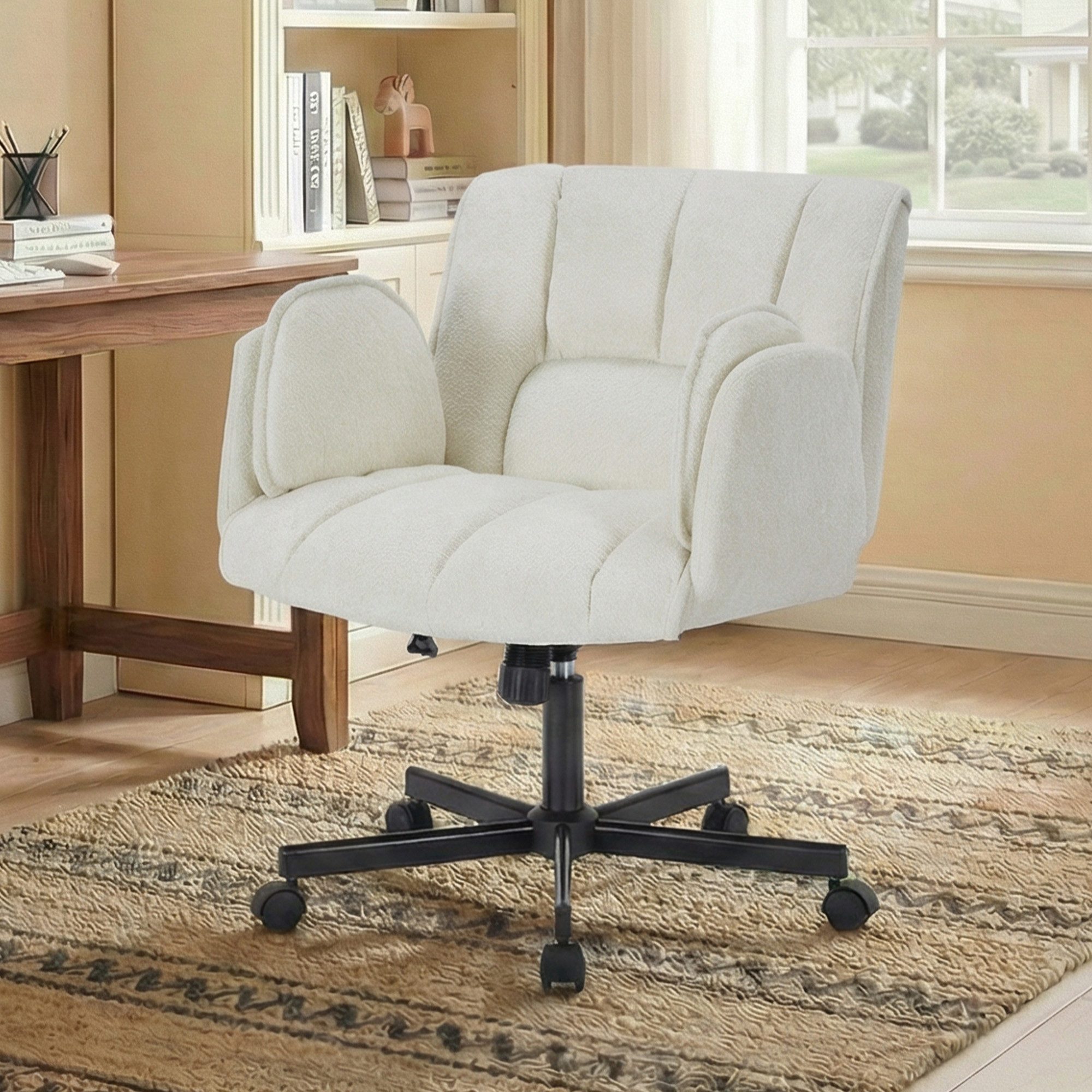Leawin Drehstuhl Ergonomischer Bürostuhl mit Air-Lordosenstütze und Rollen, Mit breitem Sitz, klappbaren Armlehnen und weicher Polsterung