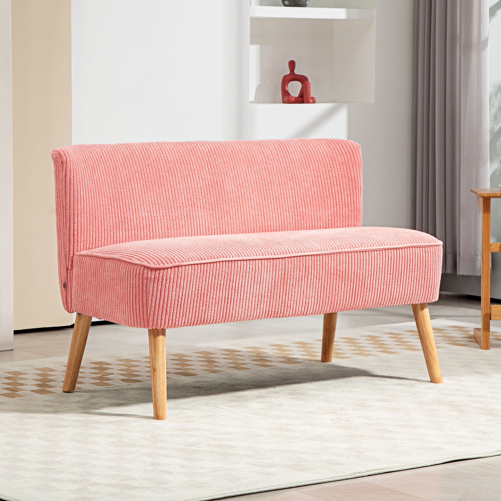 HOMCOM 2-Sitzer Sofa Loveseat mit Leinen-Optik für Schlafzimmer 117x56,5x77cm, Doppelsofa 1 Teile, für Wohnzimmer, Schlafzimmer, 117 x 56,5 x 77 cm, Rosa