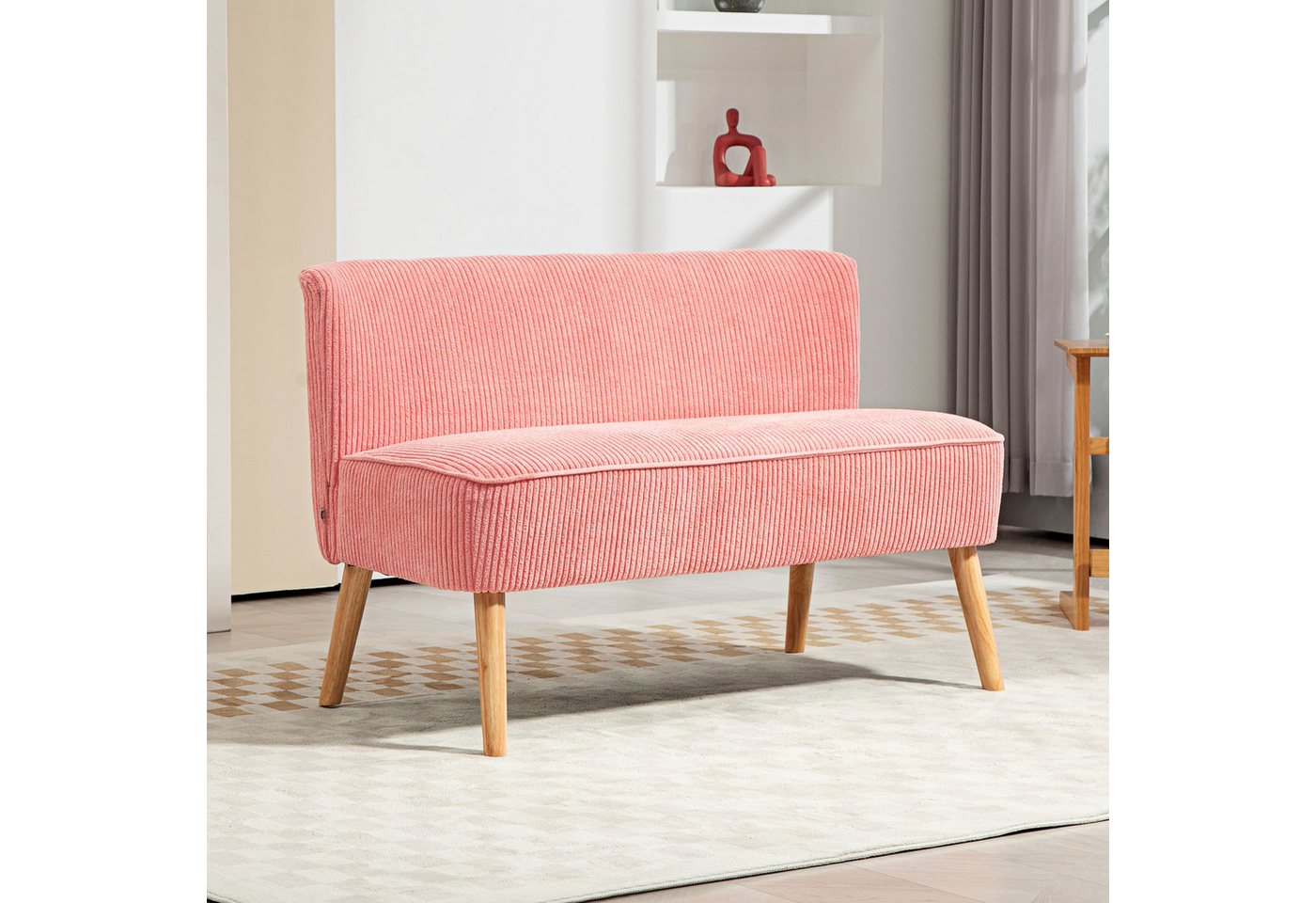 HOMCOM 2-Sitzer Sofa Loveseat mit Leinen-Optik für Schlafzimmer 117x56,5x77cm, Doppelsofa 1 Teile, für Wohnzimmer, Schlafzimmer, 117 x 56,5 x 77 cm, Rosa