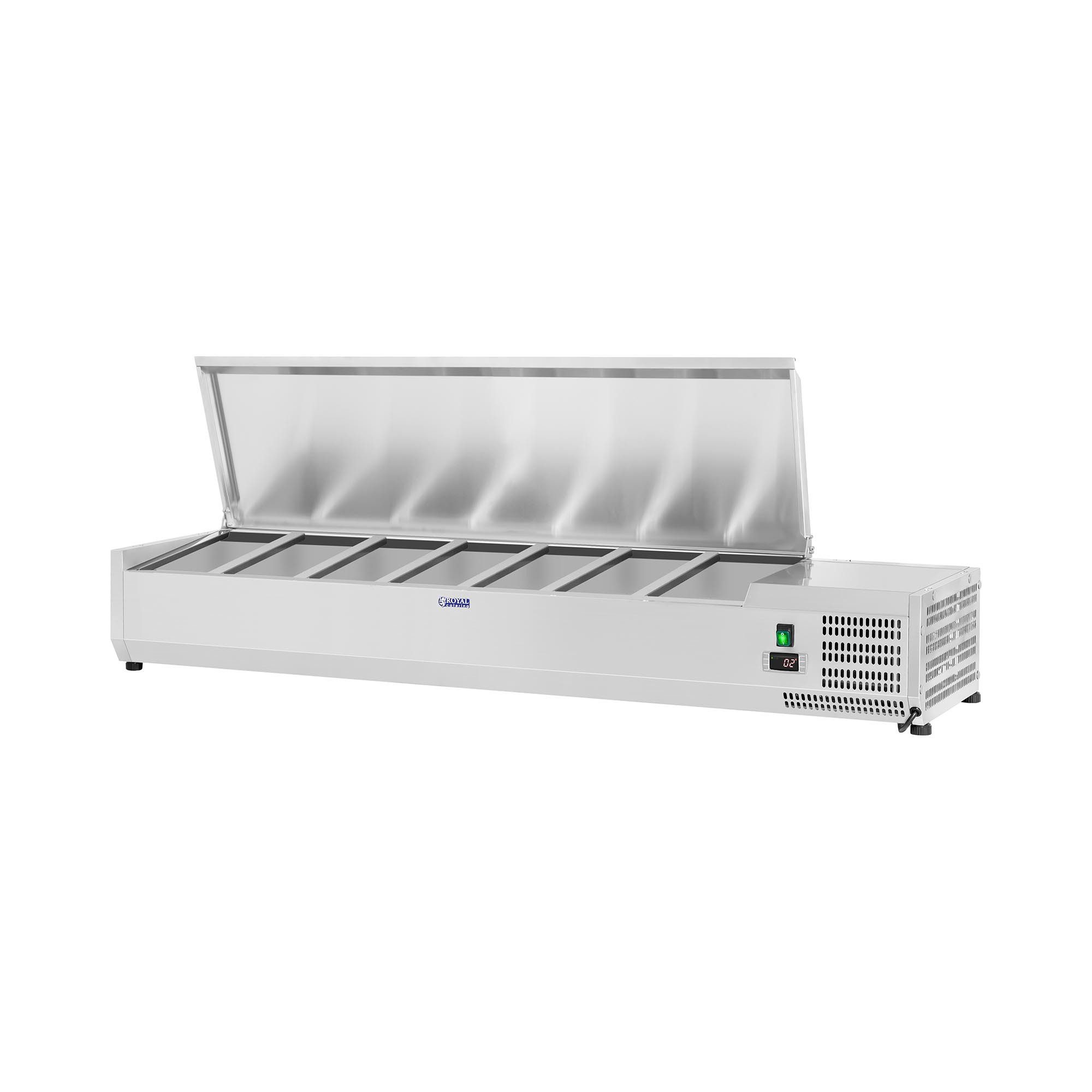 Royal Catering Vitrinenaufsatz Kühl Aufsatzvitrine 44L 7 GN 1/4 Behälter Abdeckung 150 x 33 cm Gastro, Kühl Aufsatzvitrine 44L 7 GN 1/4 Behälter Abdeckung 150 x 33 cm Gastro