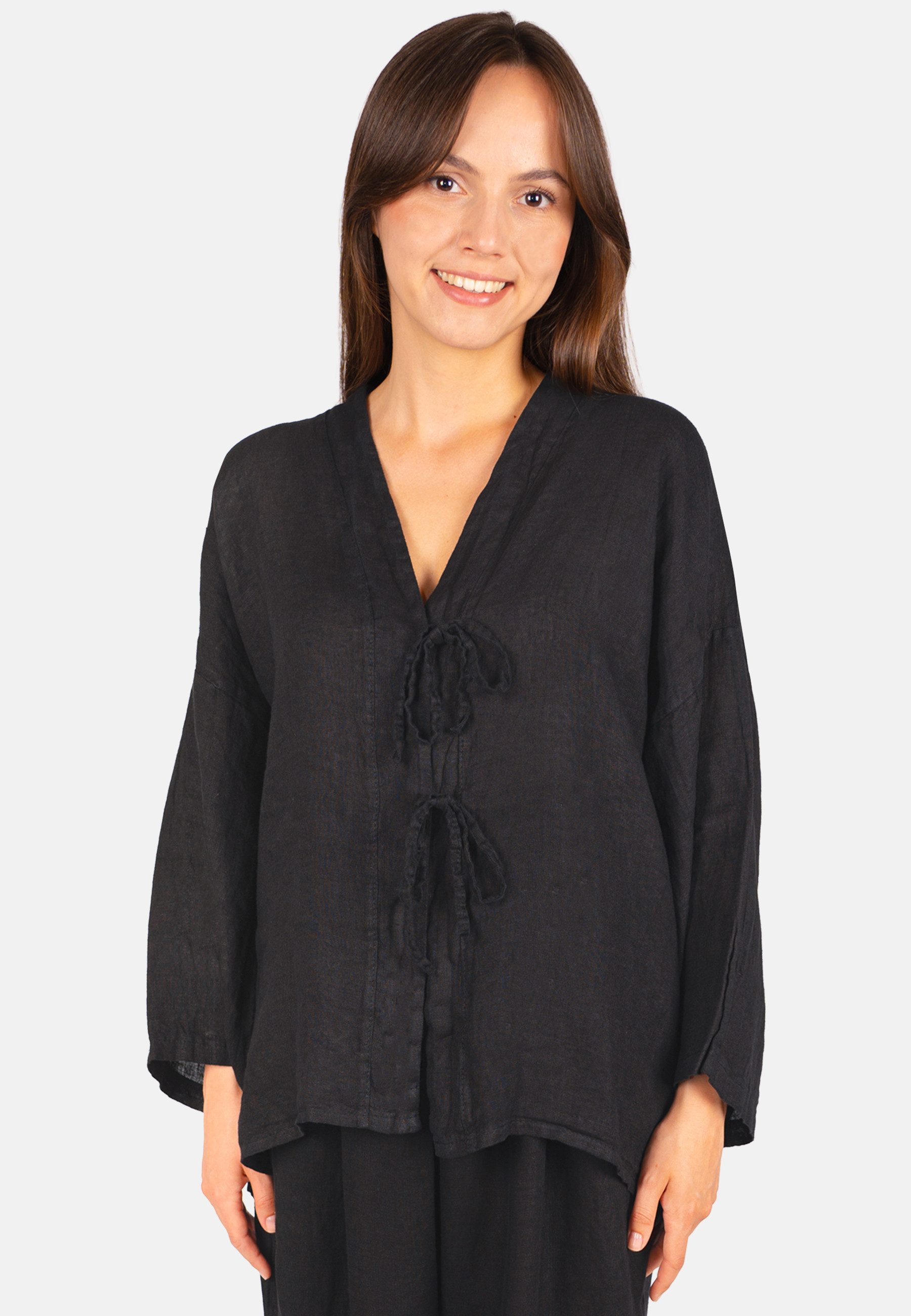 Seasons of April Blusenkimono GIANNA LINO (1-tlg) Leinenbluse Damen Oversized Tunika Boho V-Ausschnitt aus 100% Leinen