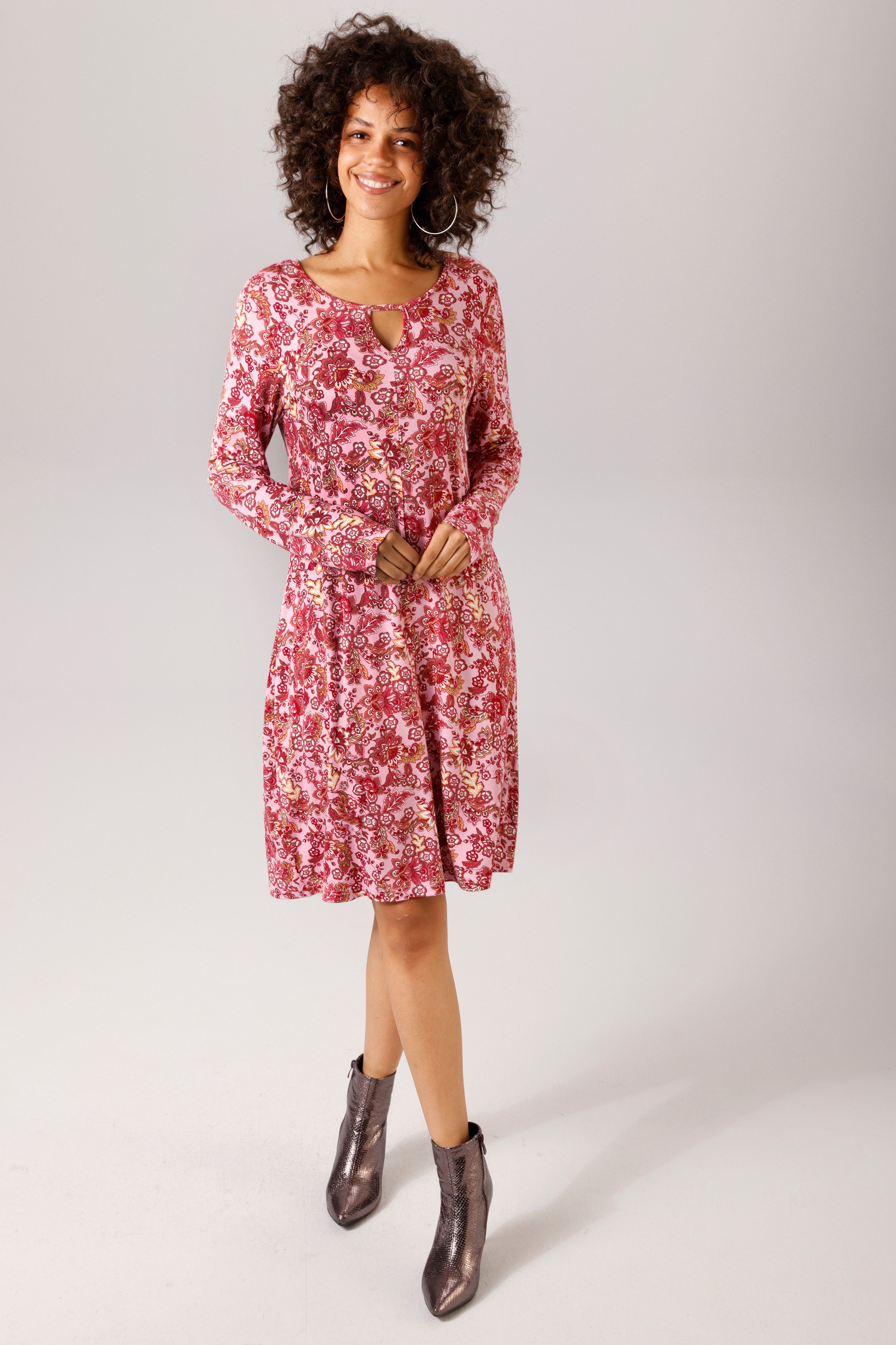 Aniston CASUAL A-Linien-Kleid mit farbenfrohen Blumendruck - jedes Teil ein Unikat - NEUE KOLLEKTION