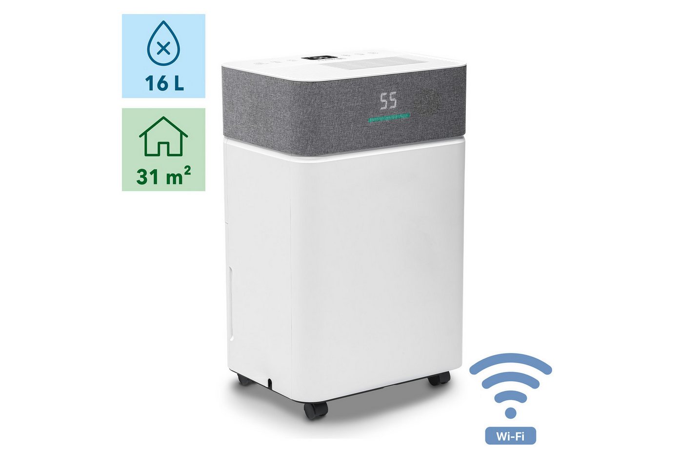 TROTEC Luftentfeuchter Luftentfeuchter TTK 55 E WiFi, Automatisches Entfeuchten mit Zielwert, Ionisierung für reine Luft