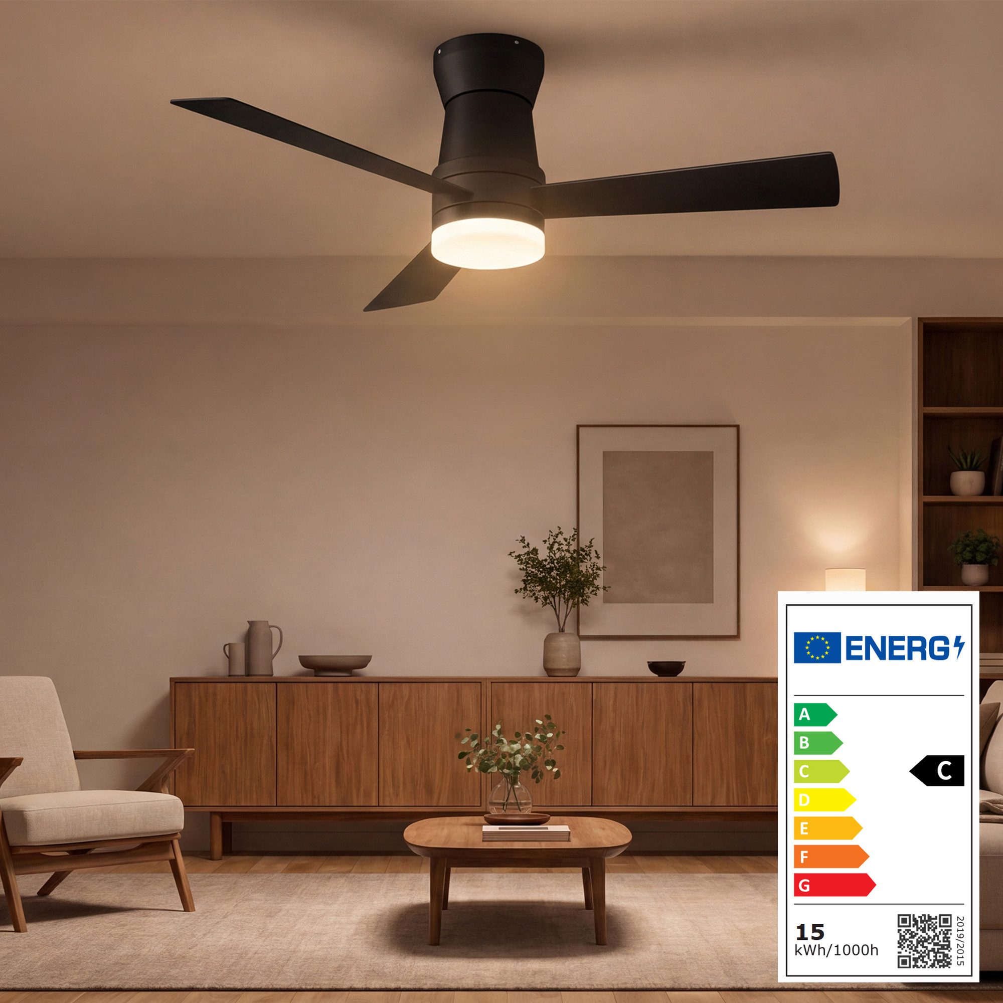 Furnishings Home Deckenventilator Ventilatorleuchte Deckenlampe mit Fernbedienung Leiser, 6 Stufen, 132 cm Durchmesser, DC Motor, Dimmbare LED, Sommer/Winterfunktion