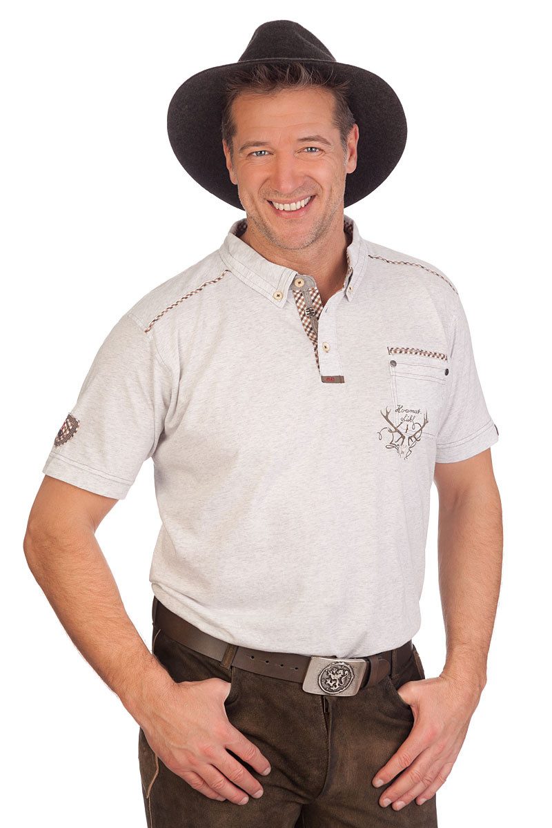 Spieth & Wensky Trachtenshirt Trachtenshirt Herren - BERNRIED - hellgrau