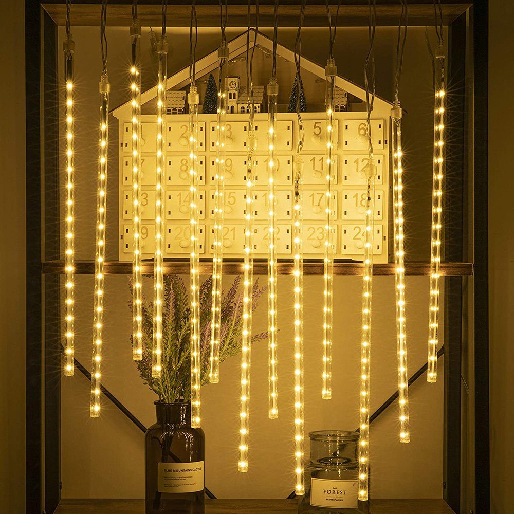 Wasserdichte Fallende Lichter Beleuchtung, Röhren Schneefall, Warmweiß Weihnachten LEDs Innen 192-288 LED-Lichterkette Lichter, Außen Anschließbar für Regen Sunicol 8 Hochzeit