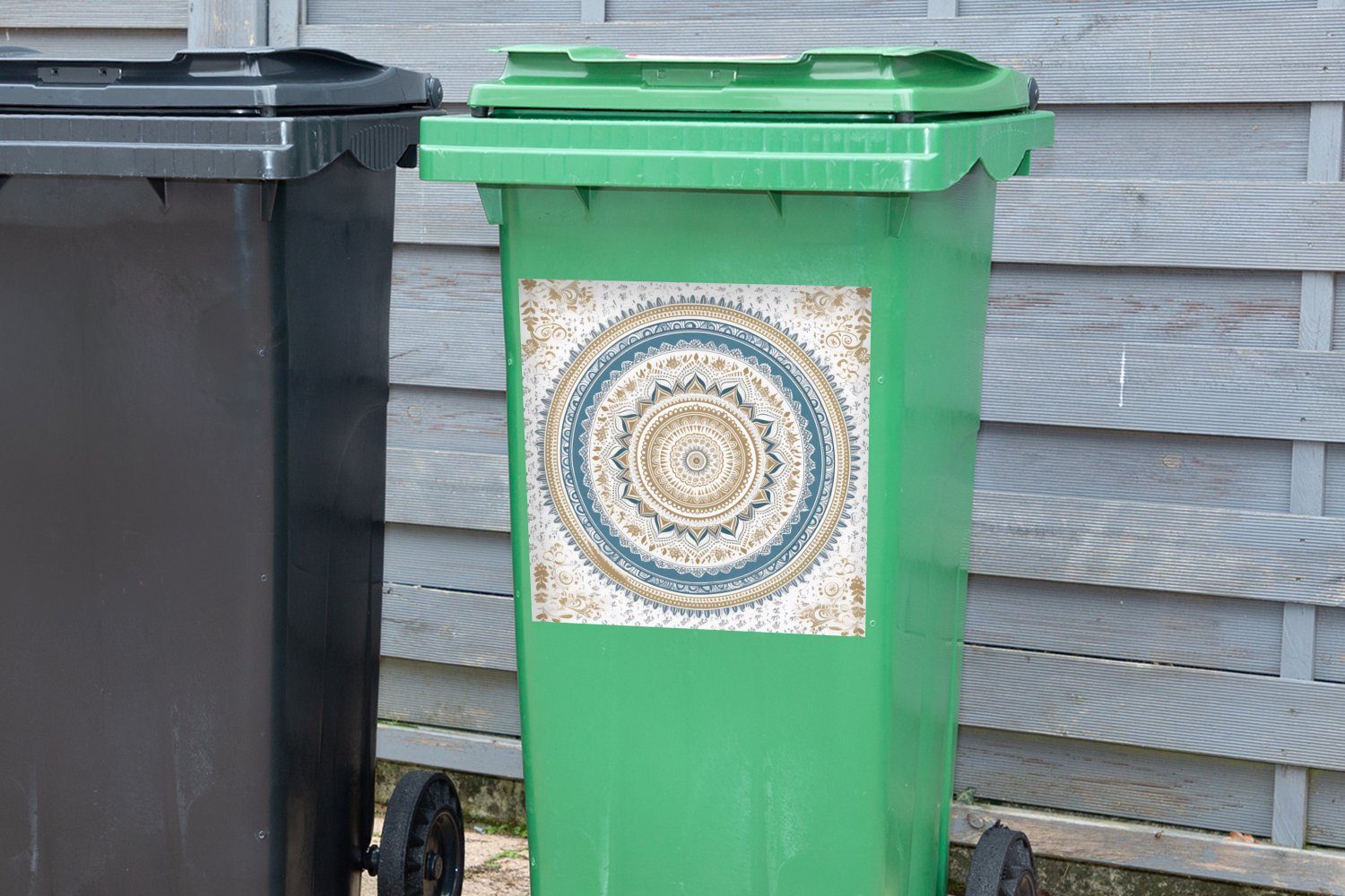 MuchoWow Wandsticker Mandala Sticker, - - - Weiß (1 Design Mülltonne, Mülleimer-aufkleber, Bohème Abfalbehälter - Blau Container, St)