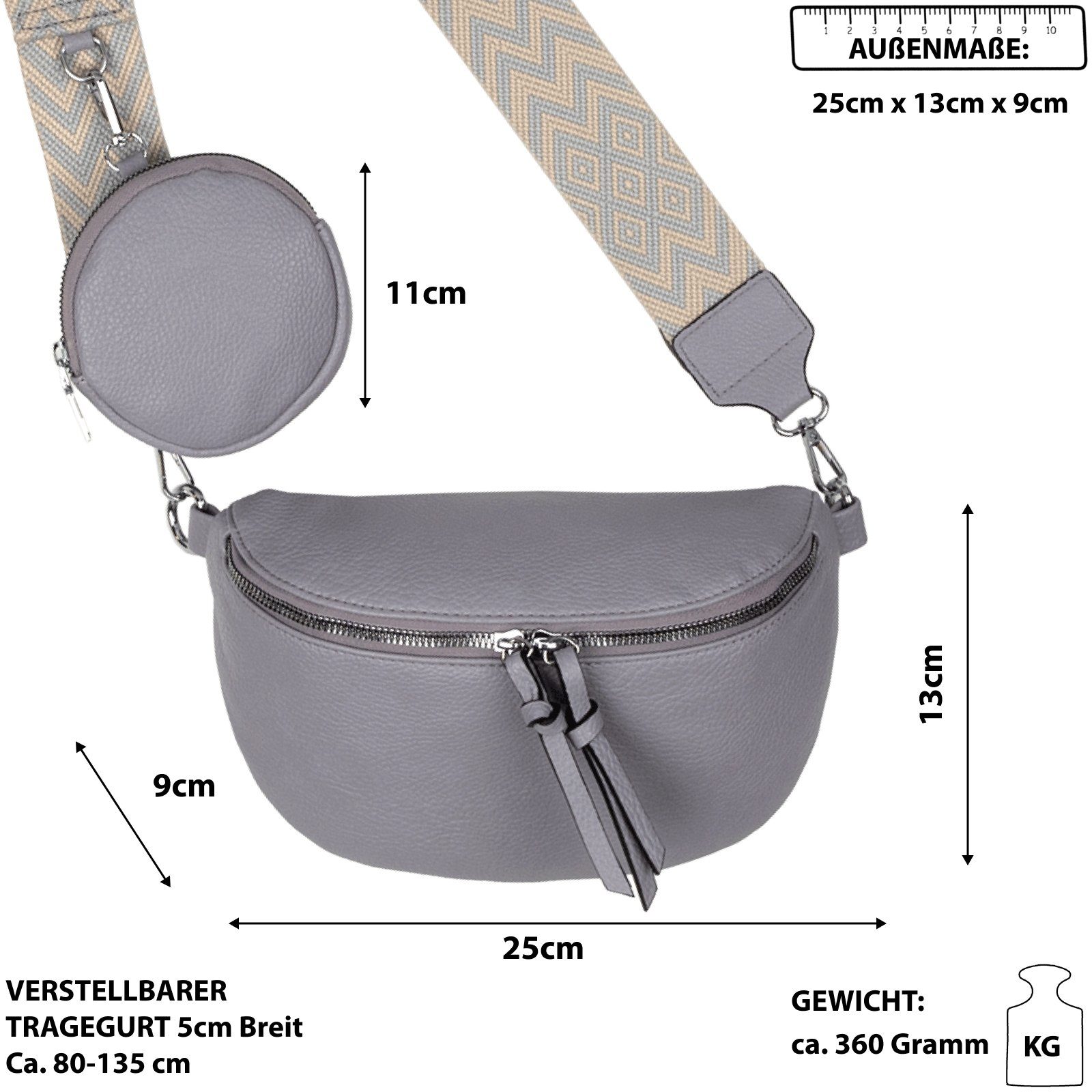 EAAKIE Gürteltasche Bauchtasche Umhängetasche Crossbody-Bag Kunstleder Italy-Design, als Schultertasche, CrossOver, Umhängetasche tragbar