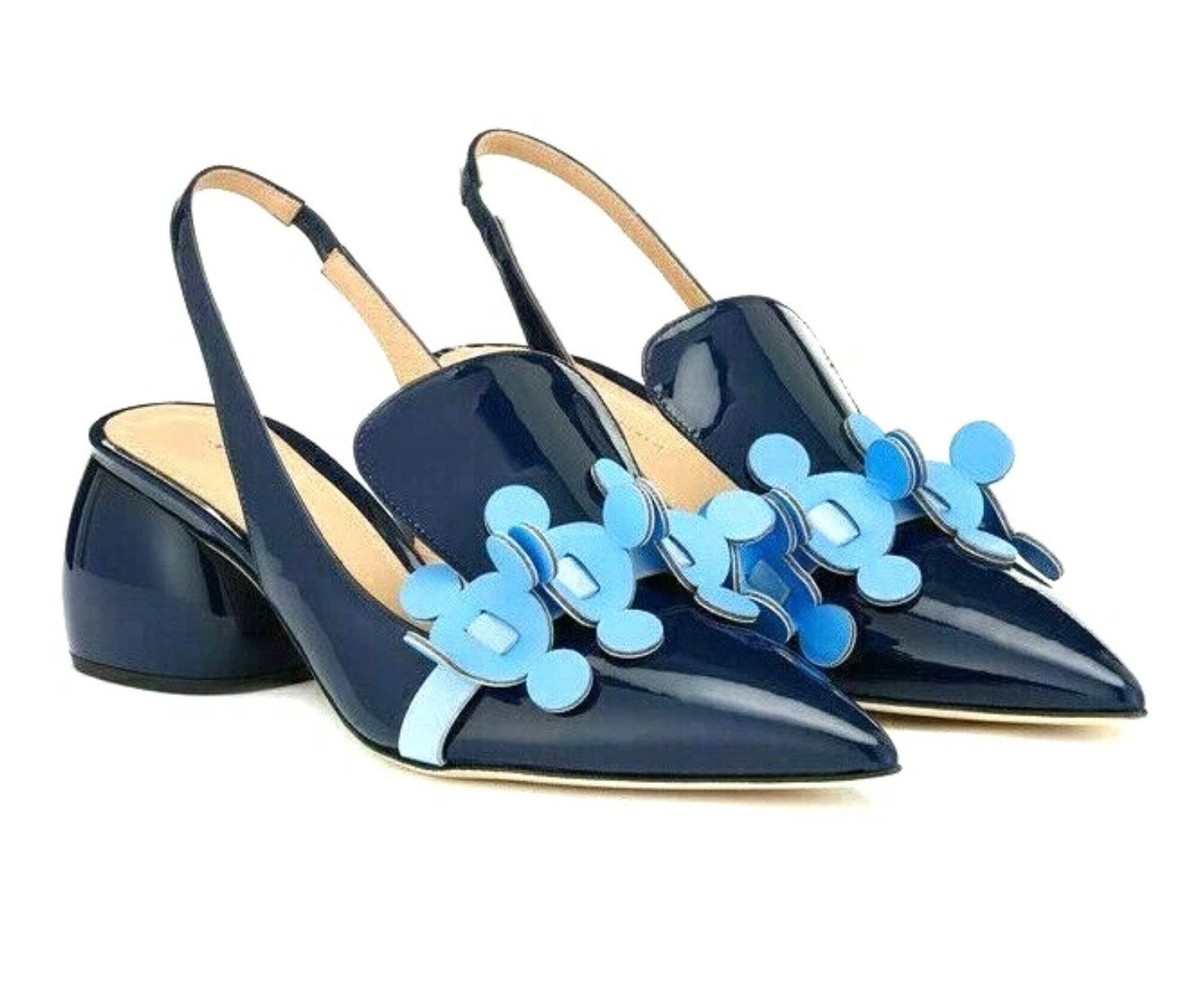 Anya Hindmarch Pointy 55 Slingback Pumps Lackleder Indigo Blau Made in Italy 36 Slingpumps Detailverliebte Verarbeitung aus italienischer Handarbeit