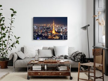 Sinus Art Leinwandbild 120x80cm Wandbild auf Leinwand Eiffelturm in Tokio Japan Nacht Großsta, (1 St)
