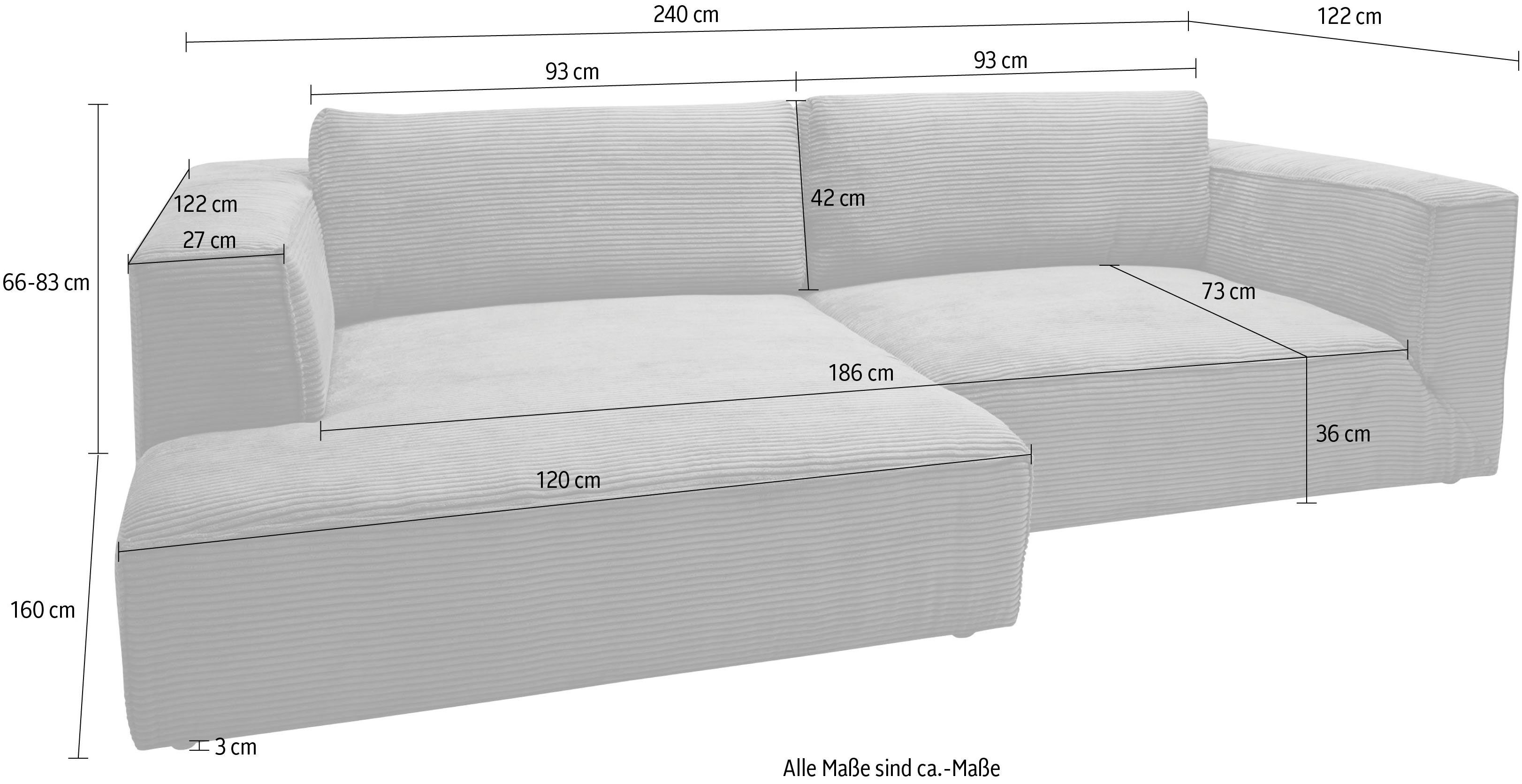 TOM TAILOR HOME große Ecksofa 240cm mit Big Stegkissen, Cube Sitztiefe, Style, TRI Breite greige extra cleanen 19 2 Teile