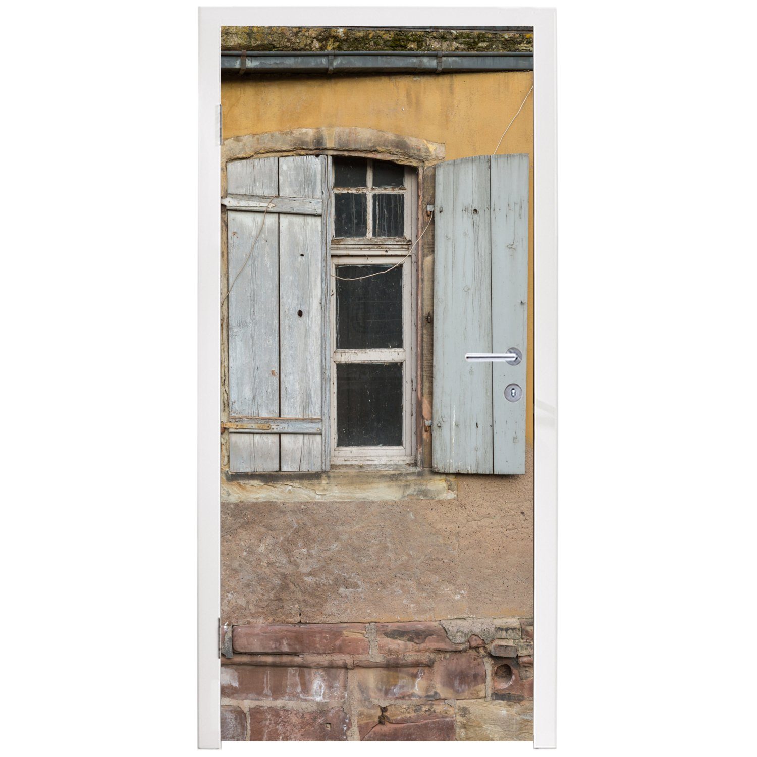 MuchoWow Türtapete Altes Fenster mit Türaufkleber, St), (1 bedruckt, 75x205 Matt, alten Tür, für cm Fototapete Fensterläden