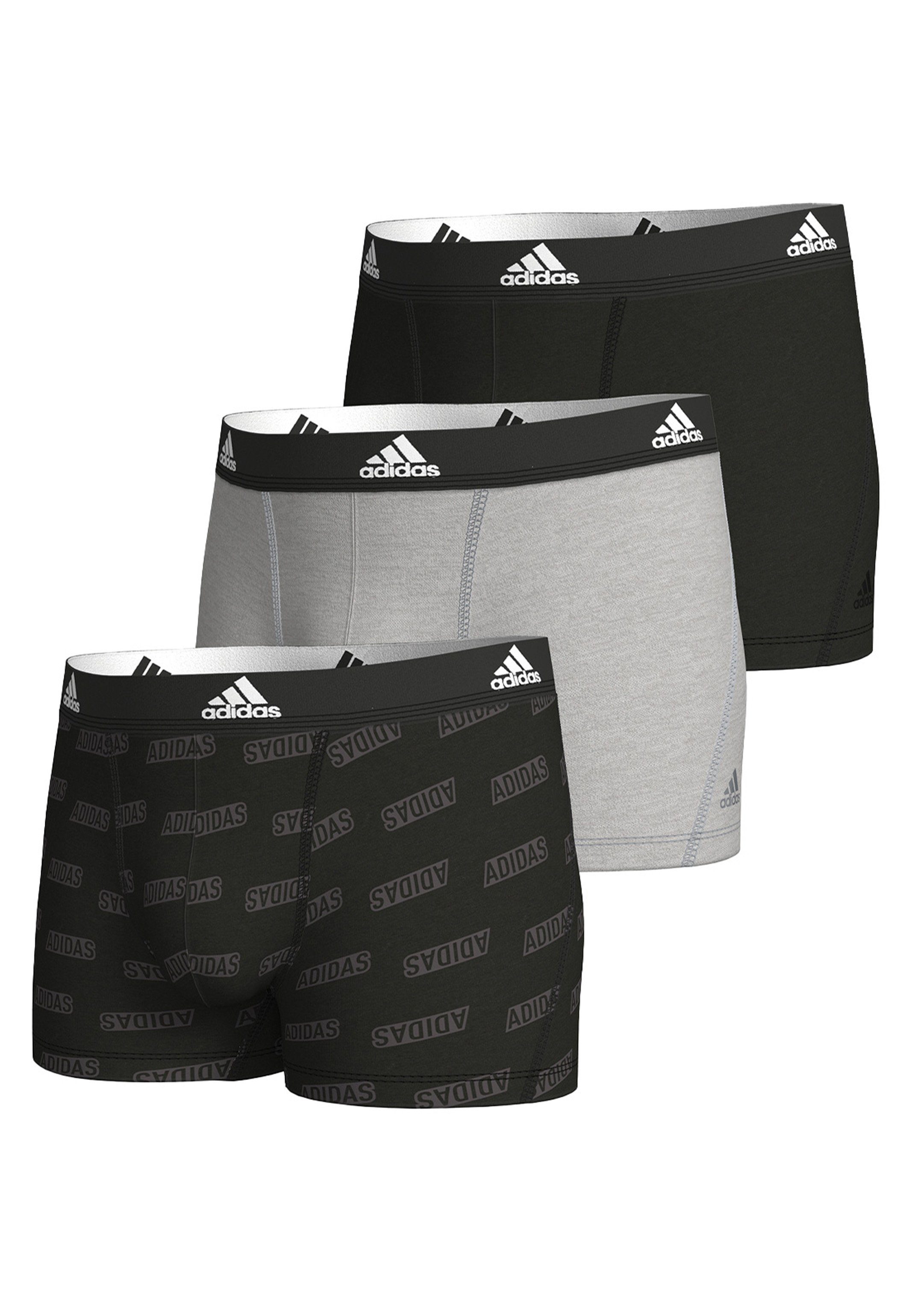 adidas Sportswear Retro Boxer 3er Pack Active Flex Cotton (Spar-Set, 3-St) Retro Short / Pant - Baumwolle - Ohne Eingriff - Atmungsaktiv Grau / Schwarz - 957 (HW23)