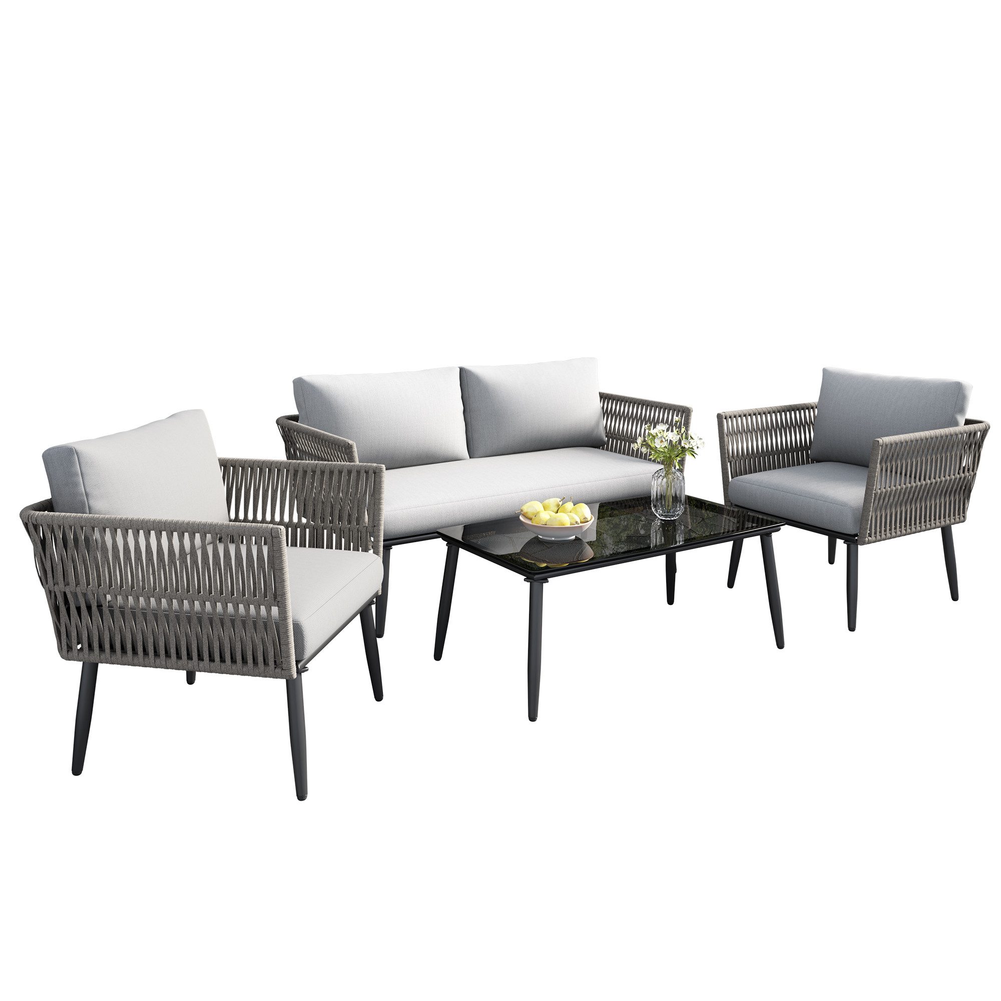 Odikalo Gartenlounge-Set Gartenmöbel 2-Sitzer-Sofa Kissen Geflecht günstig online kaufen
