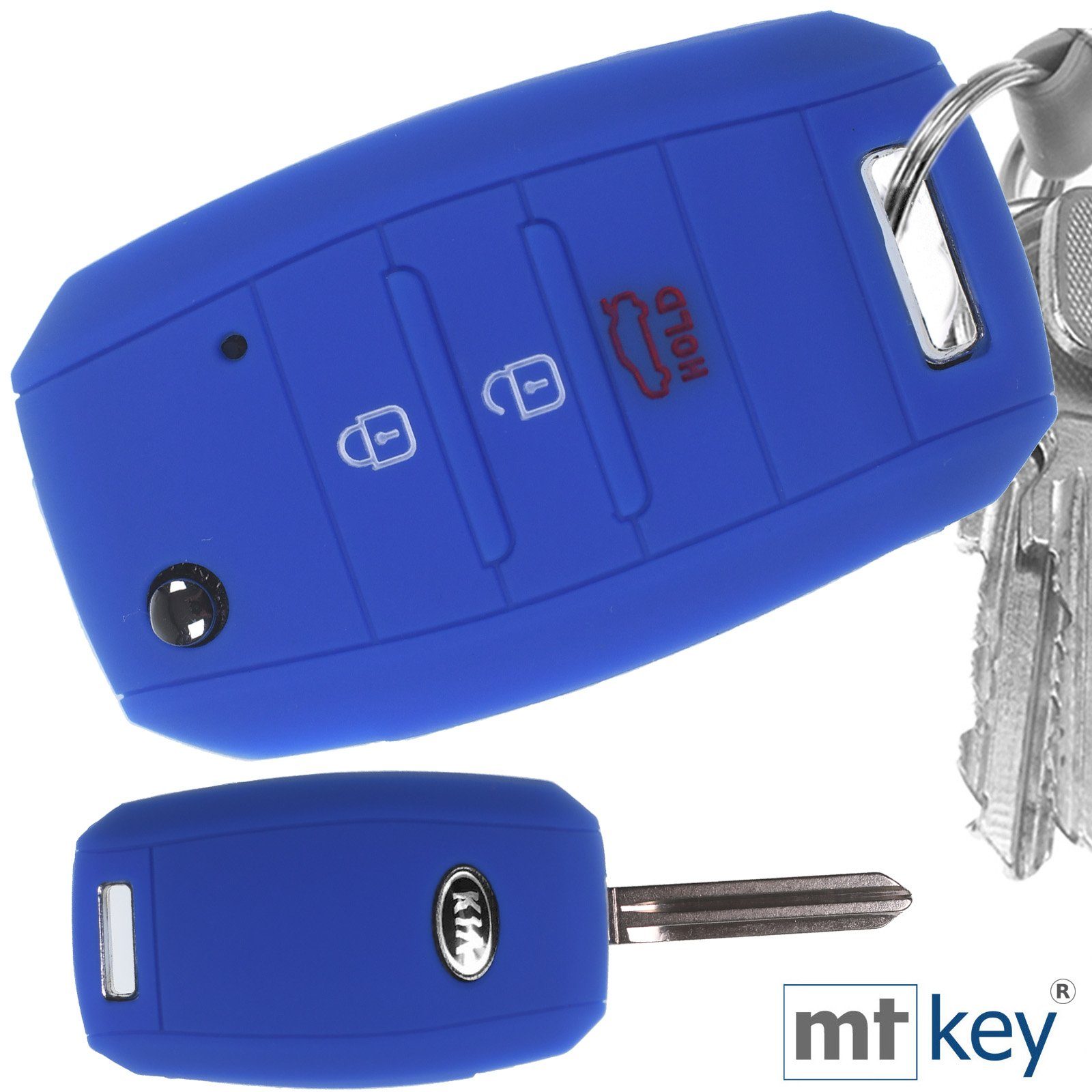 mt-key Schlüsseltasche mit Tasten Ceed für Carens Autoschlüssel Soul Stonic Silikon Schutzhülle Sportage Rio Softcase 3 KIA Picantio Blau Schlüsselband