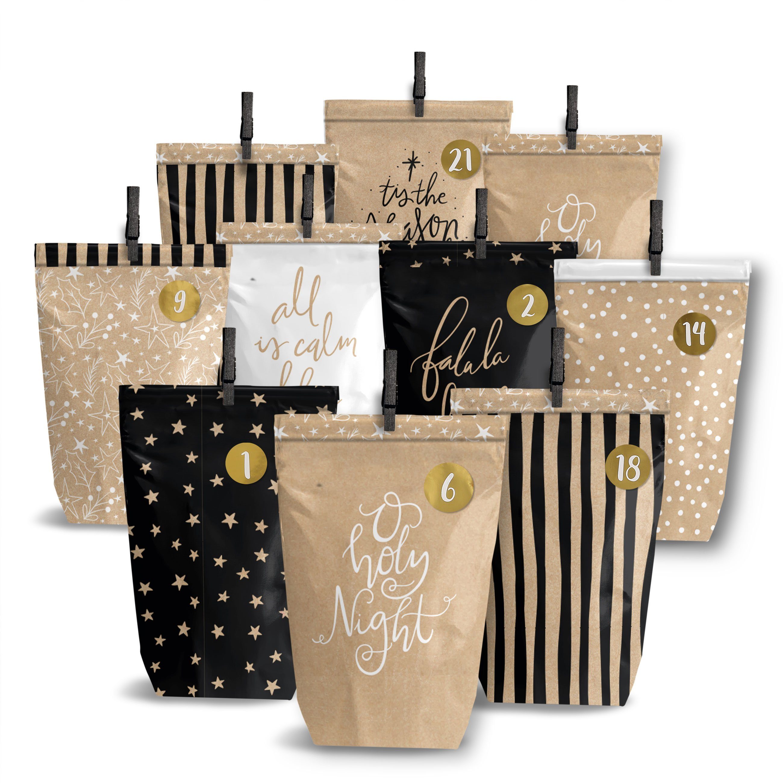 PAPIERDRACHEN befüllbarer Adventskalender Adventskalender mit bedruckten Tüten, Adventskalender zum selber befüllen
