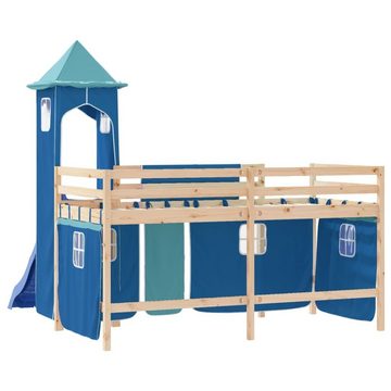 DOTMALL Kinderbett Hochbett Spielbett mit Rutsche und Vorhang,90x200 cm Massivholz Kiefer