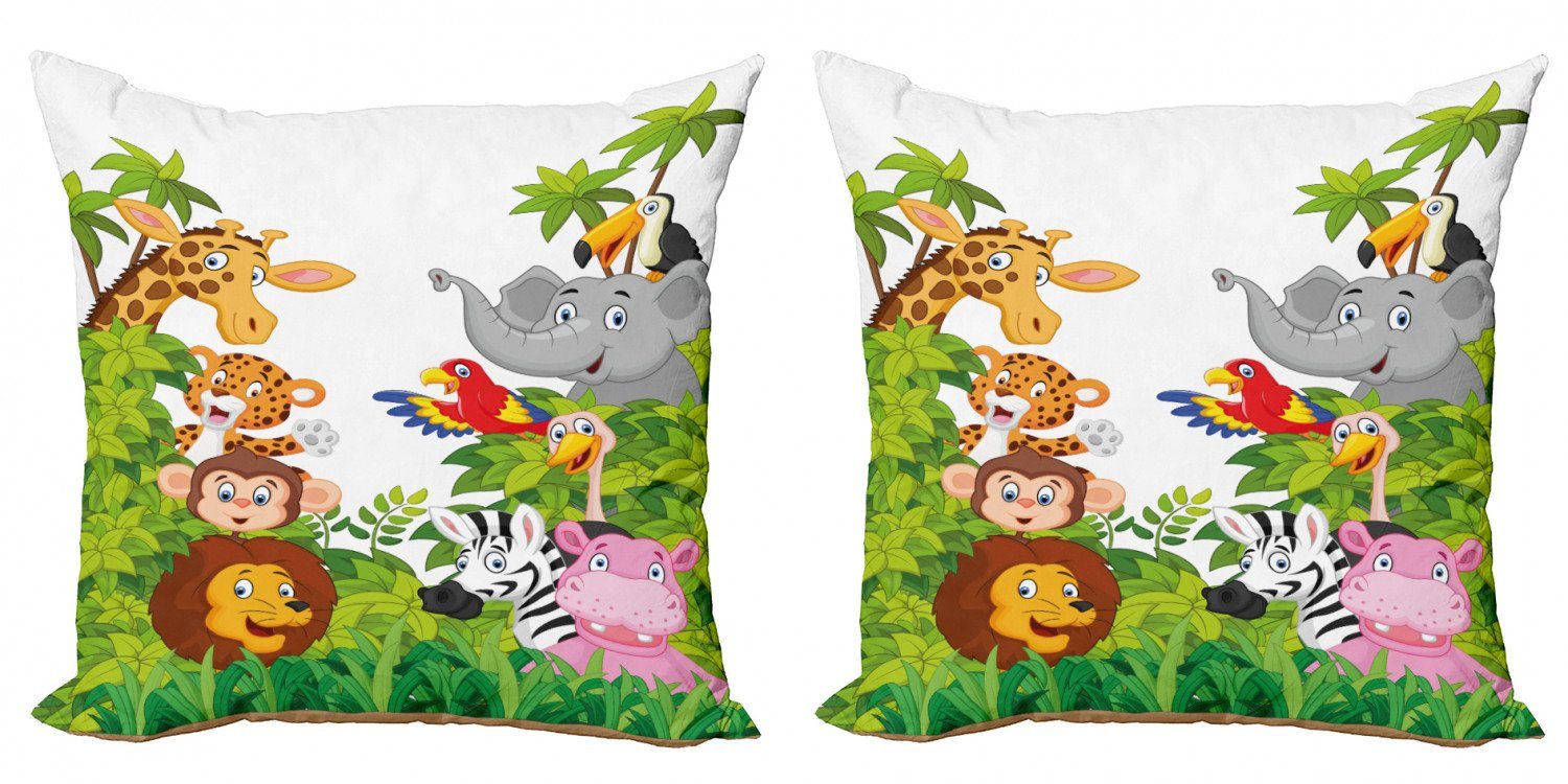 Cartoon Kindergarten Modern Abakuhaus Accent Zoo Stück), (2 Mascots Doppelseitiger Kissenbezüge Digitaldruck,