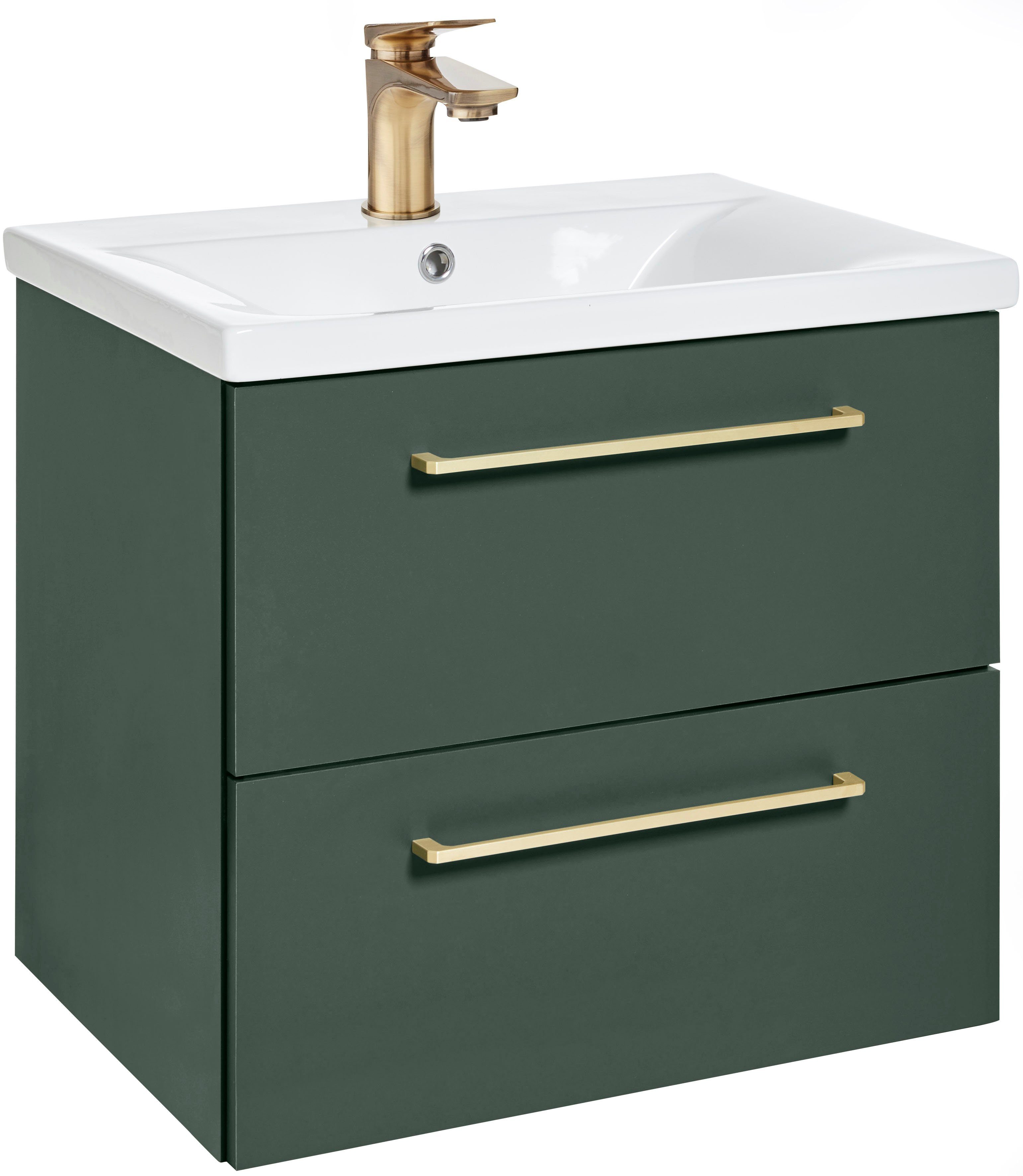 welltime Waschtisch Kent Badezimmerschrank Hängeschrank Bad WC mit Waschbecken, Waschplatz Badmöbel Breite 60 cm 2 Auszüge mit Softclose