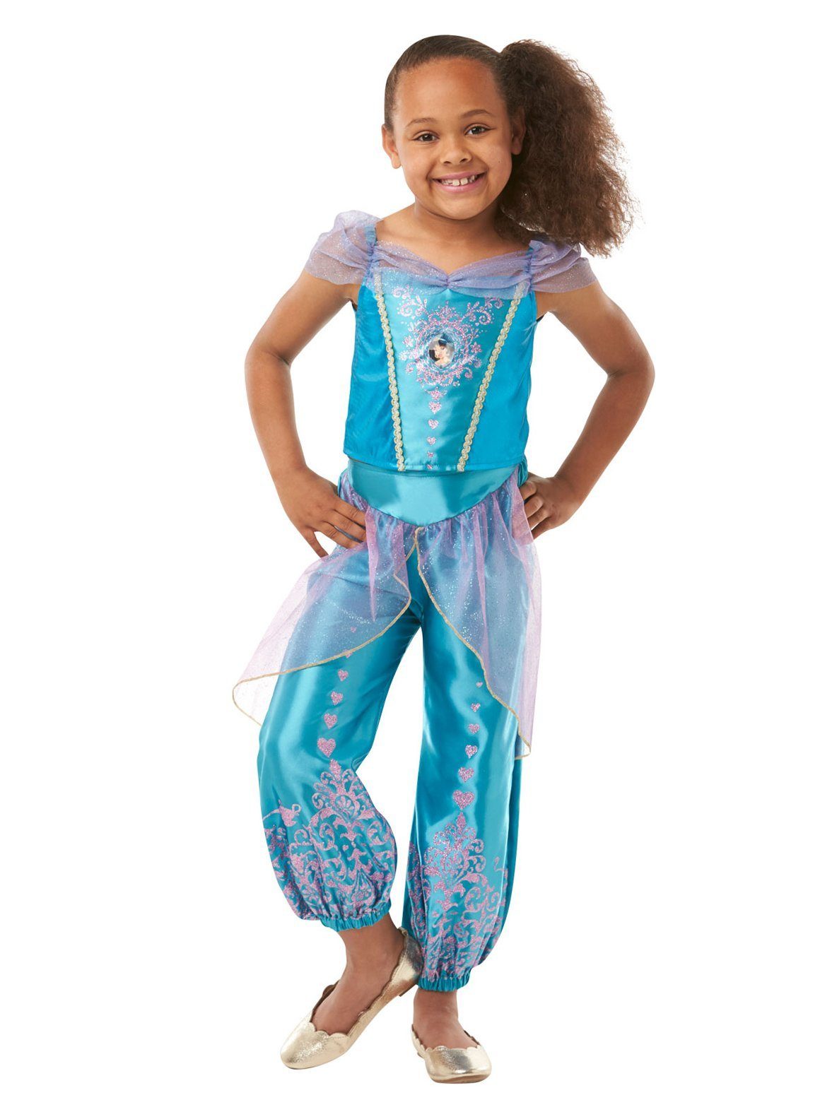Rubie´s Kostüm Disney Prinzessin Jasmin Glitzer Kinderkostüm, Werde zur Disney Princess mit jeder Menge Glitter!