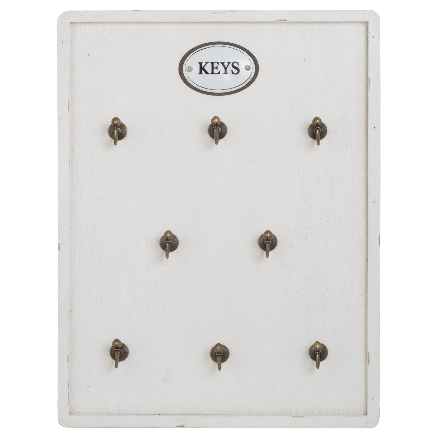 Moritz Schlüsselbrett 27x36cm Keys 8 Haken mit Rahmen weiß, Schlüsselkasten Vintage Schlüsselbox Schlüsselleiste Schlüsselhaken