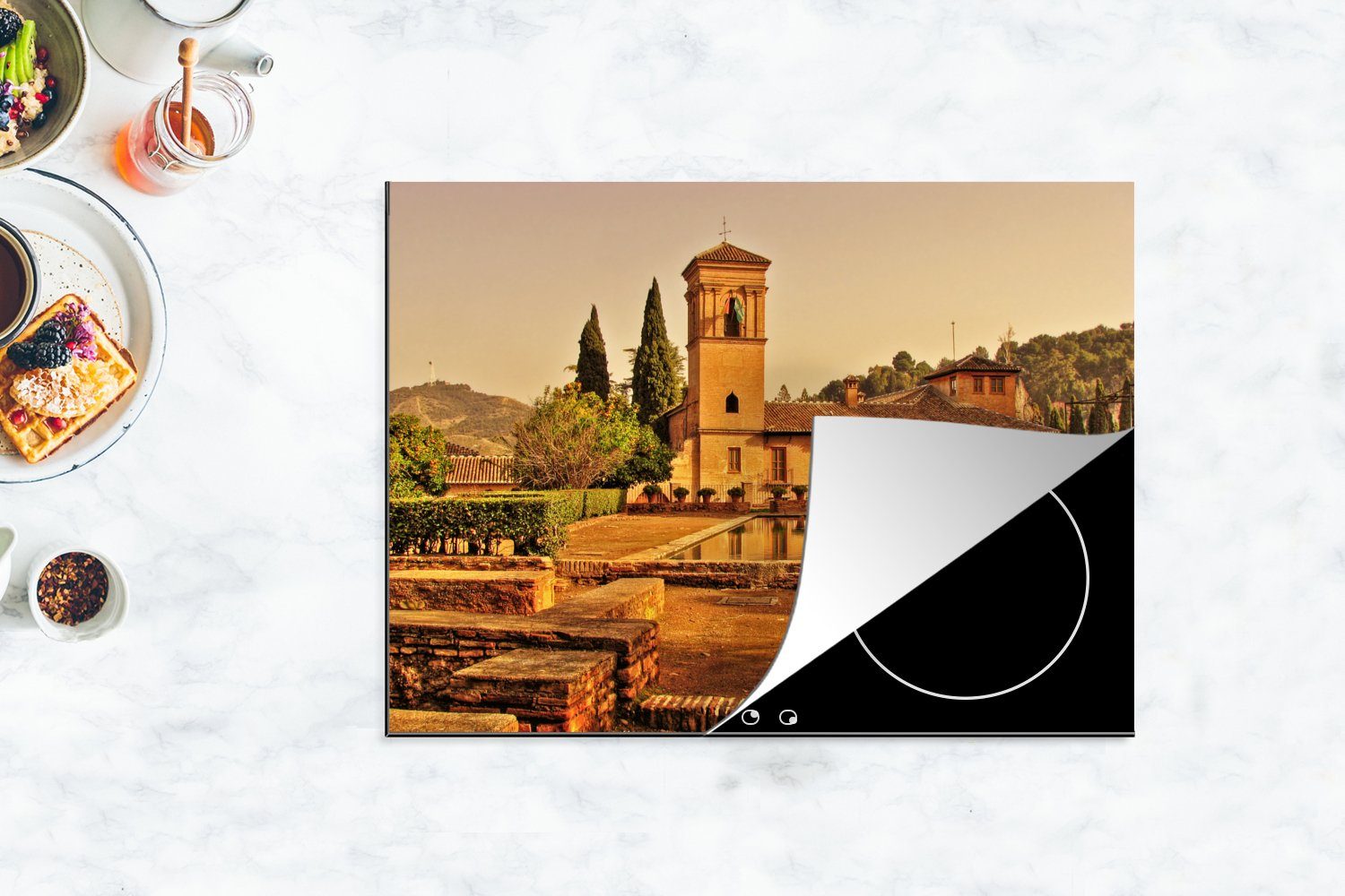 tlg), (1 Ceranfeldabdeckung cm, Alhambra Sonnenuntergang Herdblende-/Abdeckplatte Granada, bei MuchoWow Mobile Vinyl, 70x52 Arbeitsfläche Die nutzbar,