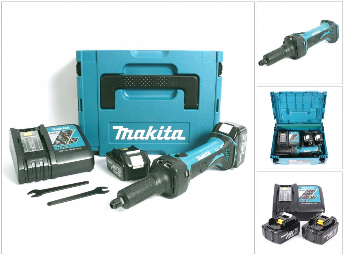 Makita Akku-Geradschleifer DGD 800 RFJ 18V + 2x 3,0Ah Akku + Ladegerät + Makpac