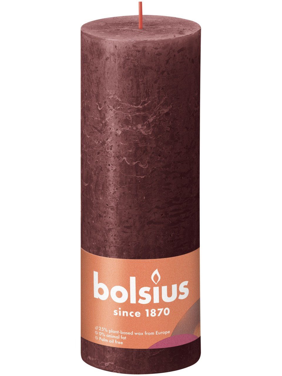 Bolsius Stumpenkerze Bolsius Rustik Stumpenkerze samtrot, Höhe: 19 cm