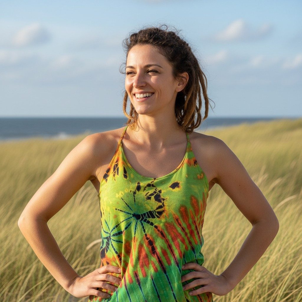 Guru-Shop T-Shirt Batik Hippie Top - grün Festival, Ethno Style, Hippie, alternative Bekleidung