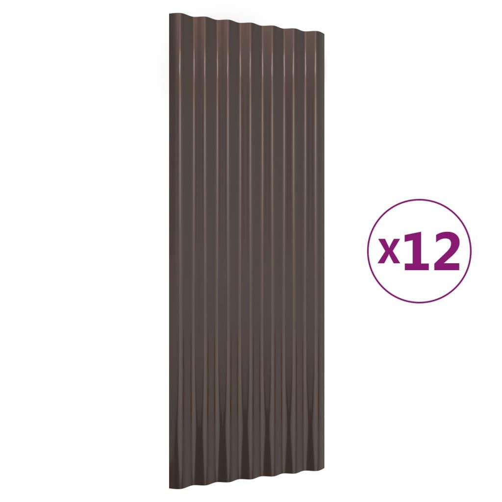 vidaXL Wellblech, Dachpaneele 12 Stk. Pulverbeschichteter Stahl Braun 100x36 cm