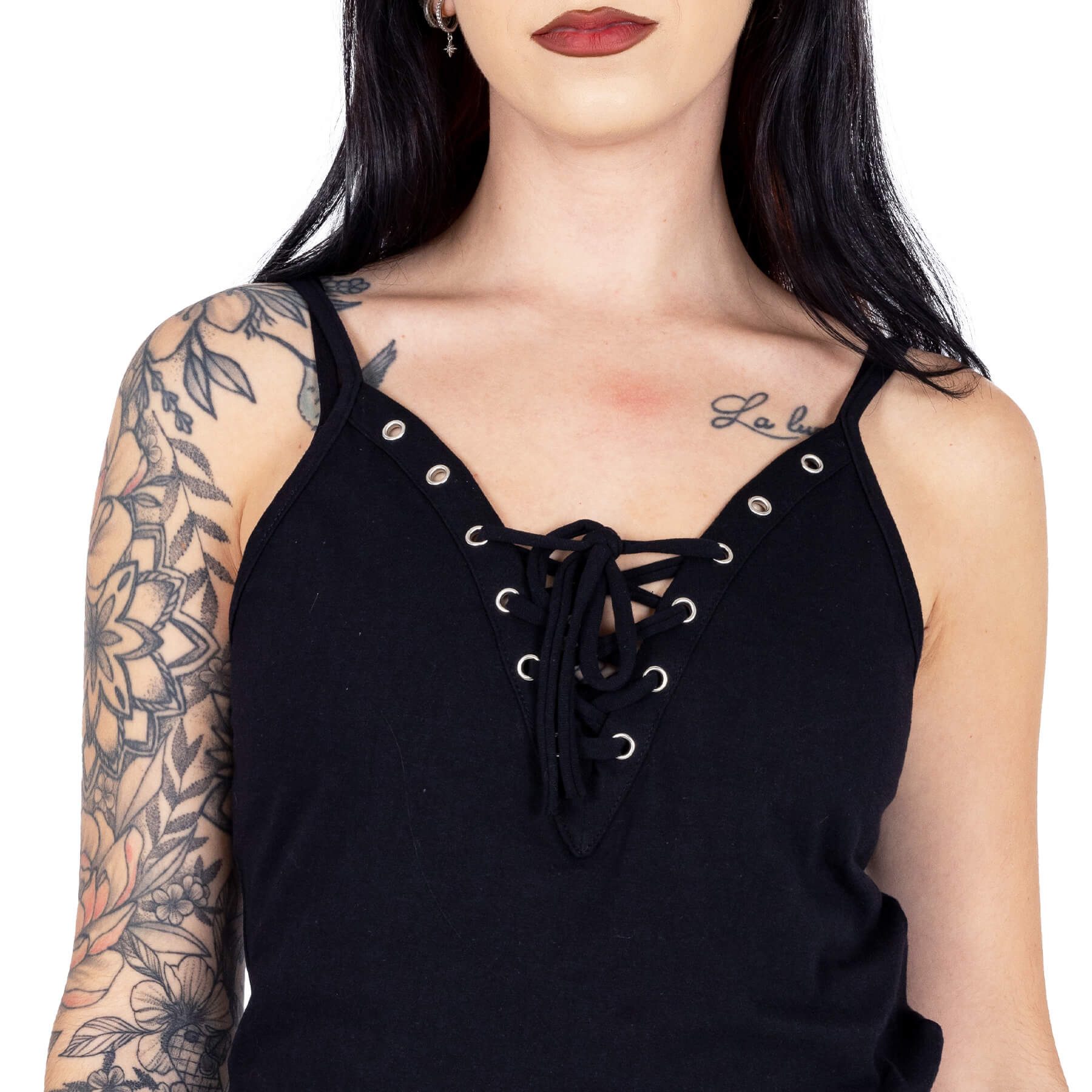 Chemical Black Trägertop Marlene Spaghetti-Top Gothic Goth Punk Schnürung