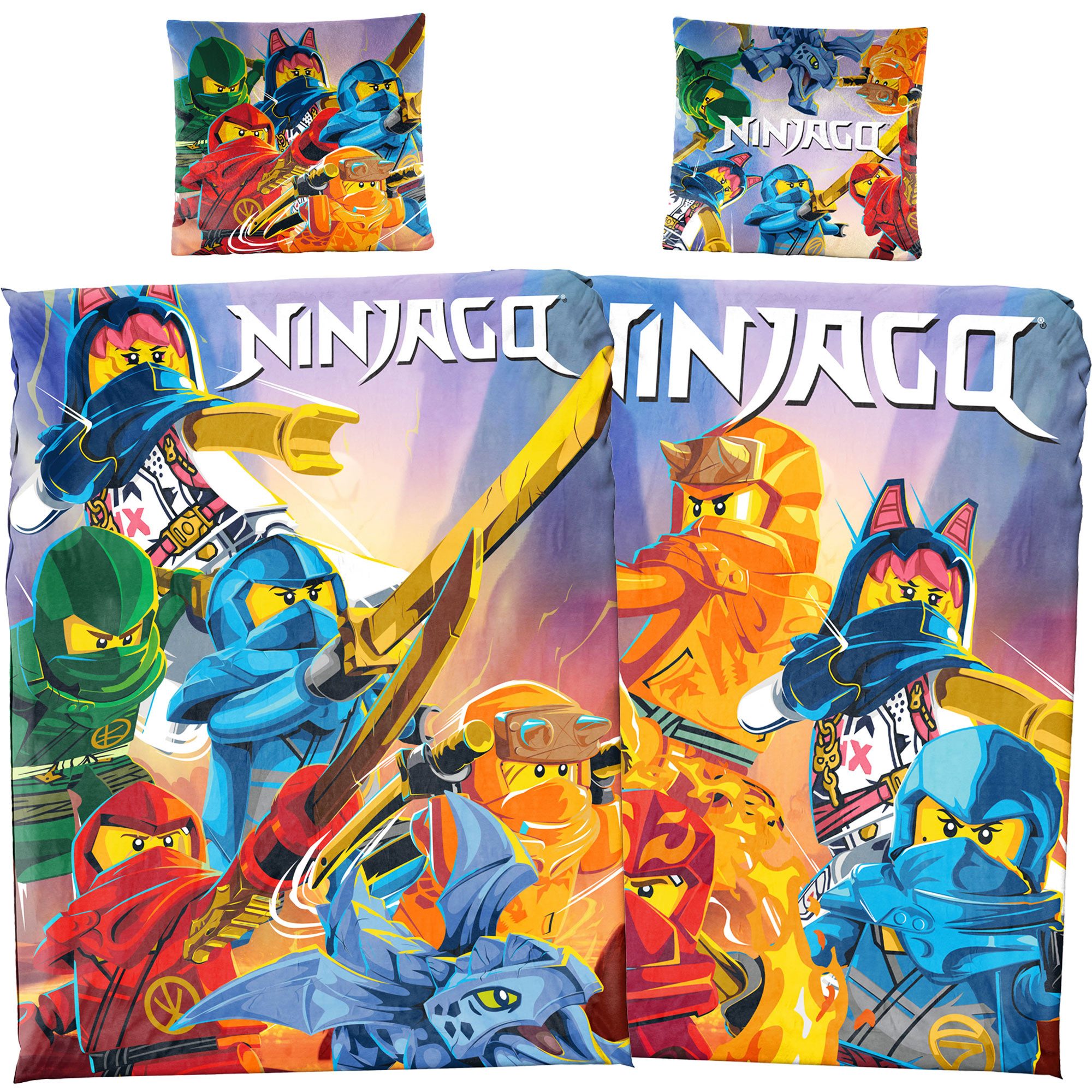 BERONAGE Kinderbettwäsche LEGO Ninjago Return of the Ninjas Bettwäsche Linon/Renforcé, Baumwolle, 2 teilig, 135x200 + 80x80 cm
