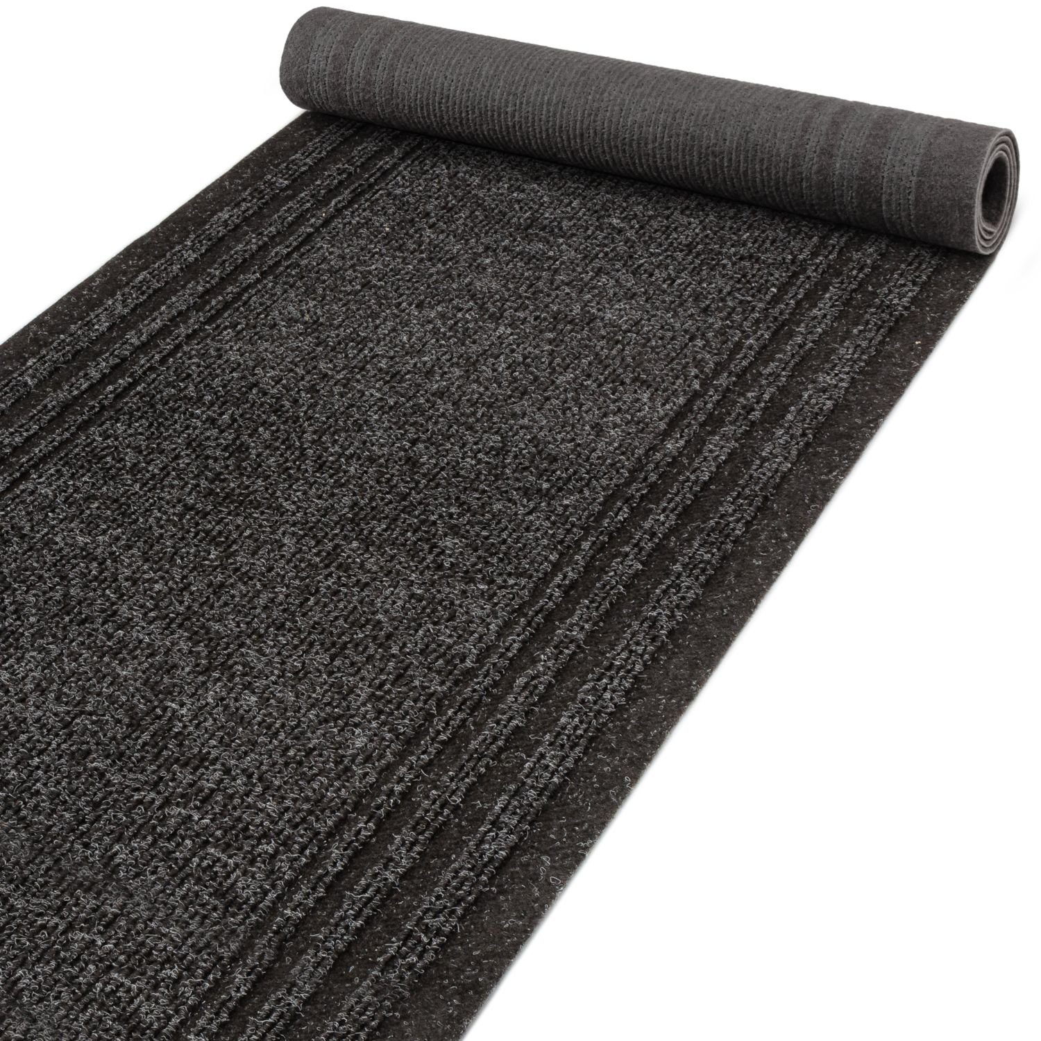 Läufer Teppich Flurläufer Läufer Bodenläufer Textil PASSAT Gestreift Robust, ANRO, Rechteckig, Höhe: 5 mm, Textil Antrazit