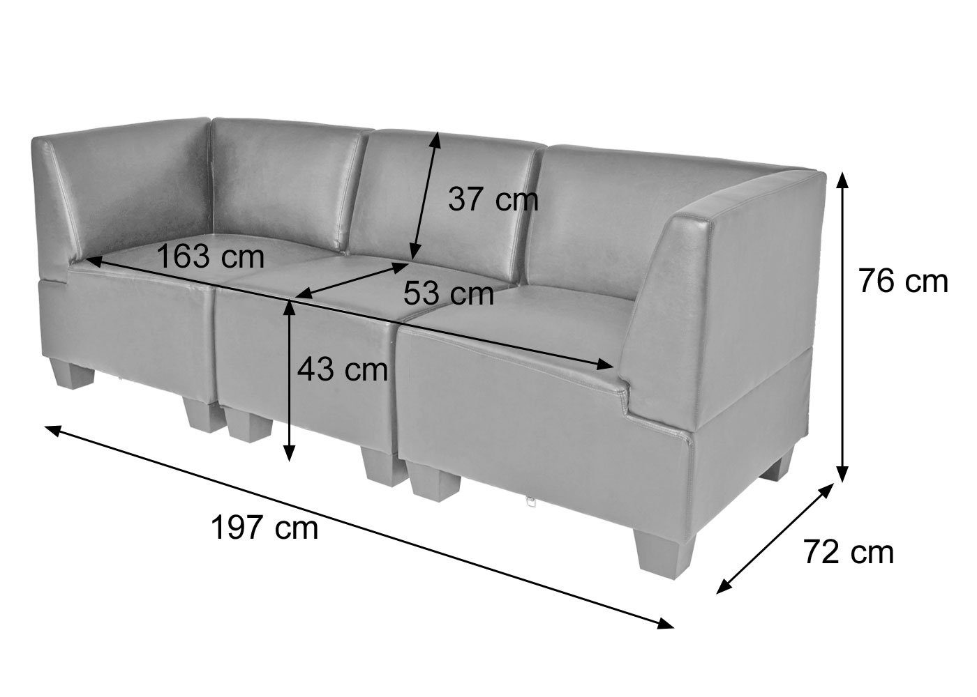 | 3-Sitzer hochwertige rot-braun bequeme rot-braun Polsterung Lounge-Stil, Verarbeitung, Moncalieri-3S, MCW moderner