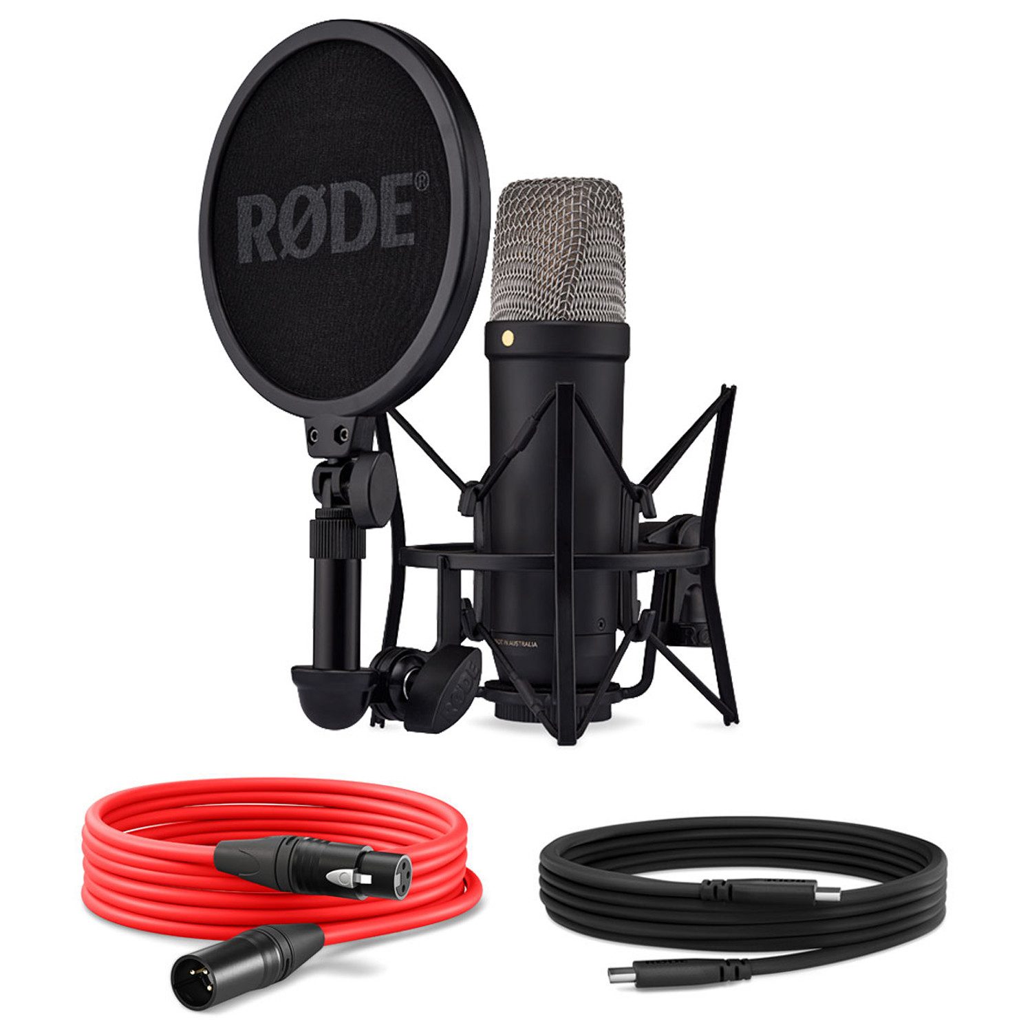 RØDE Mikrofon Rode NT1 5th Gen Studio-Mikrofon Schwarz mit geradem Mikrofonständer (Analog), Vorteils-Set mit Mikrofonständer