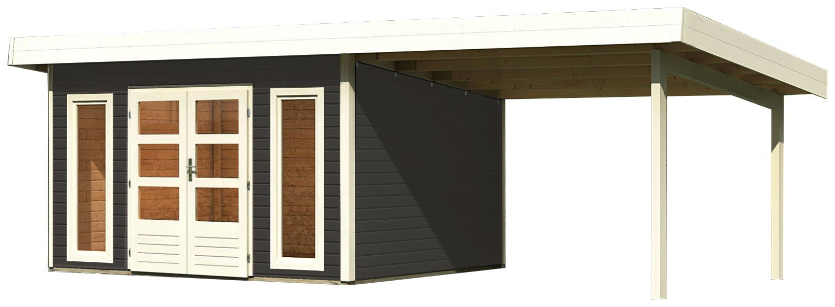 Karibu Gartenhaus Perlsee 4, BxT: 664x360 cm, (Set), mit Anbaudach